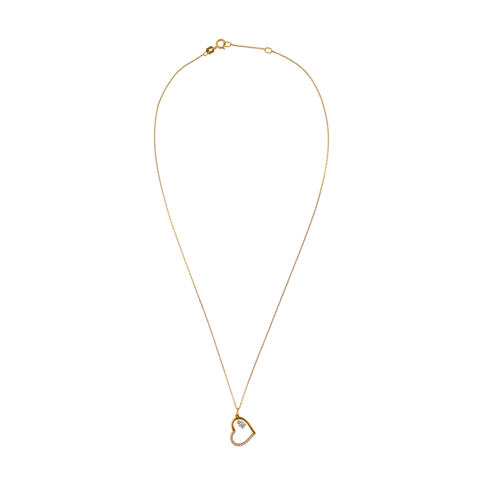 Collier Or Jaune coeur plus Oxyde de Zirconium 42 plus 3 centimètres