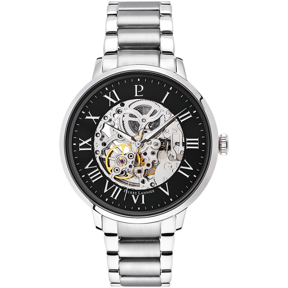 Montre Homme AUTOMATIC Cadran Noir Bracelet Acier Argenté