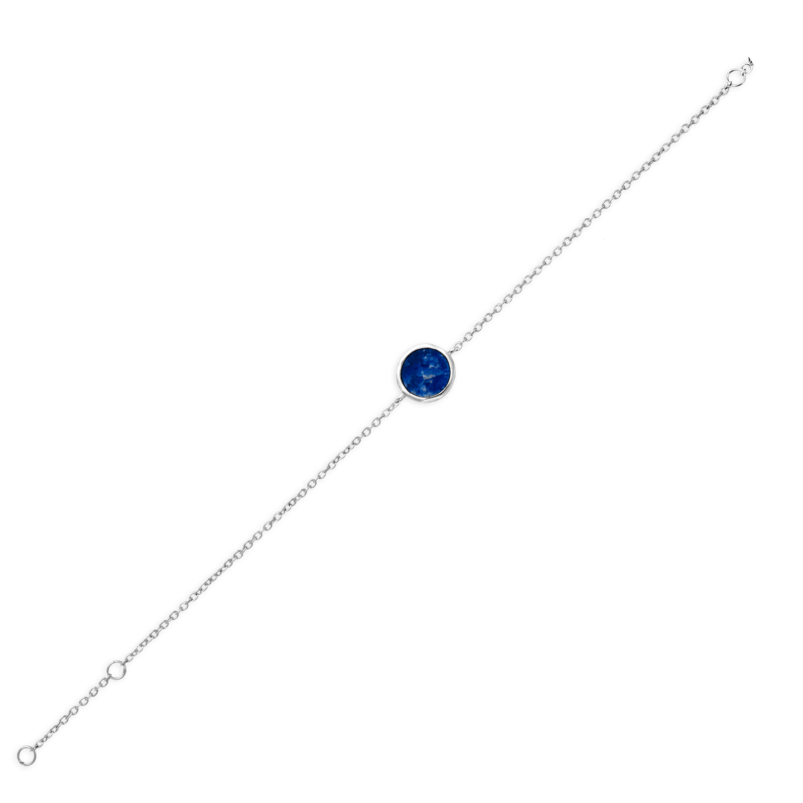 Bracelet Argent rond forme irreguliere avec sodalite veritable plate