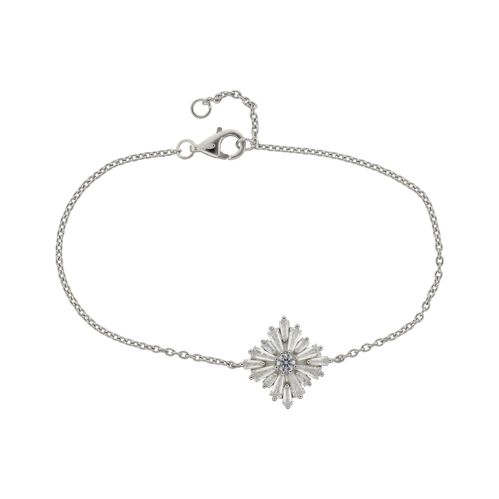 Bracelet Argent Rond fleur barrette Oxydes blancs