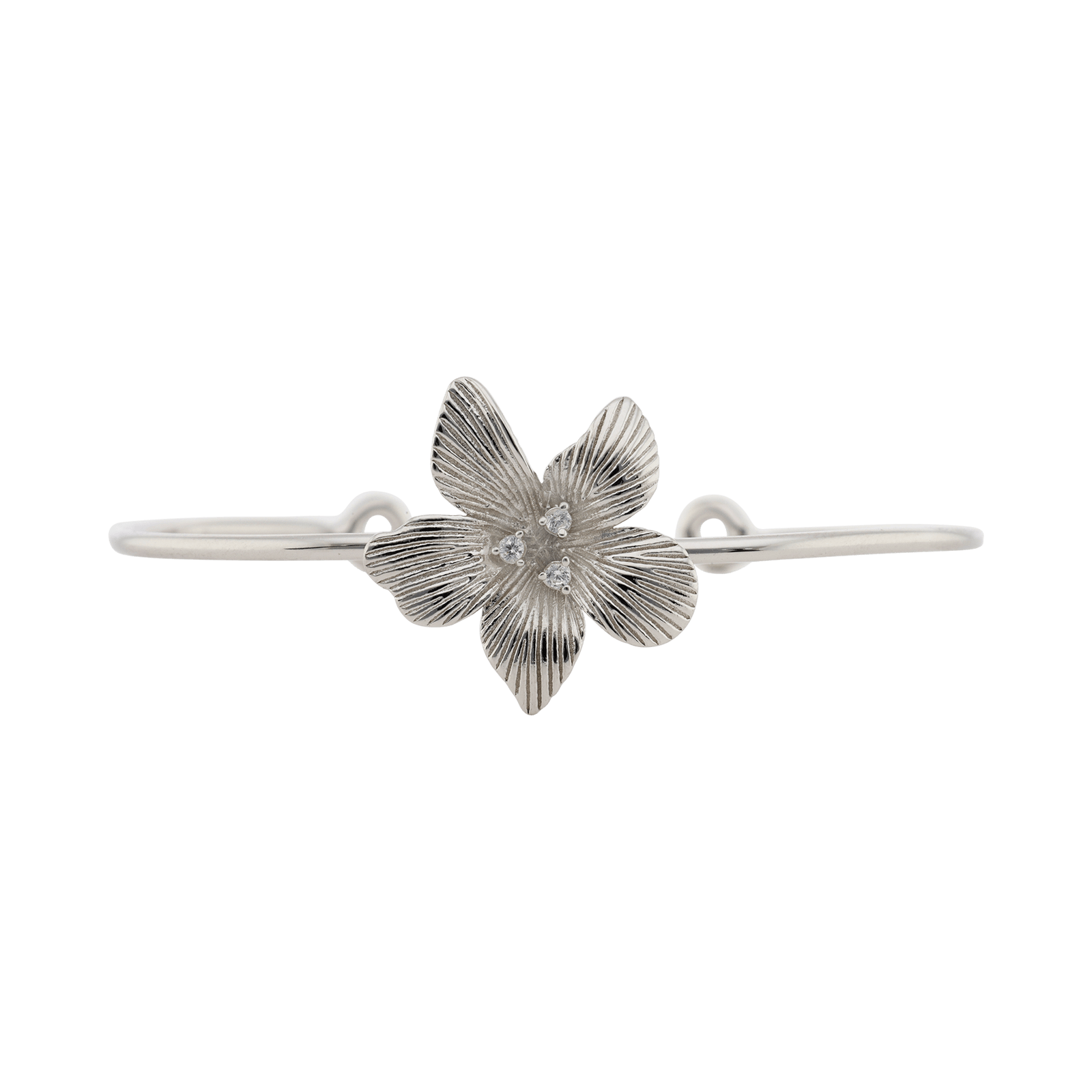 Bracelet Argent Rond Jonc fleur vintage