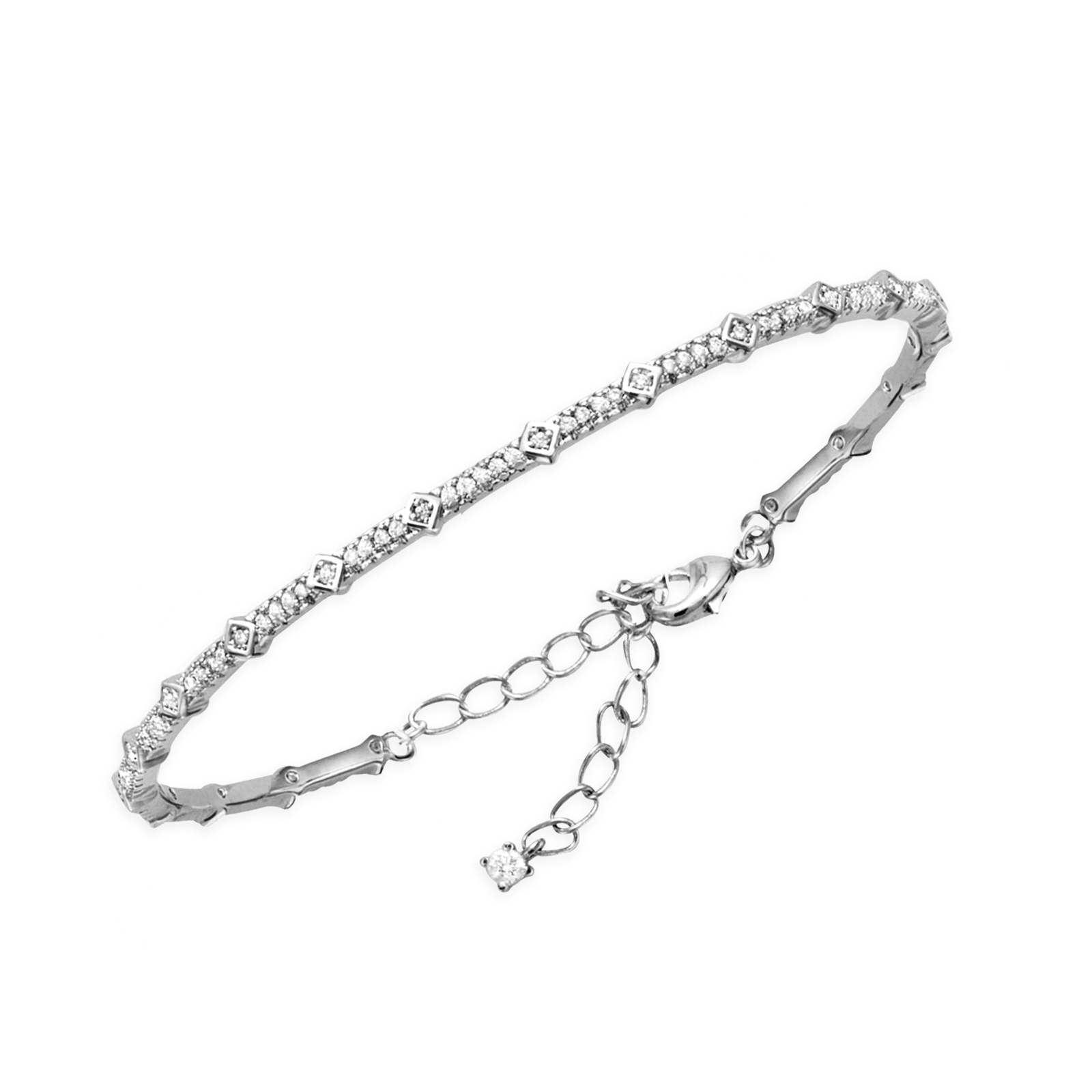 Bracelet Argent Rond jonc avec motif losange oxydes blancs