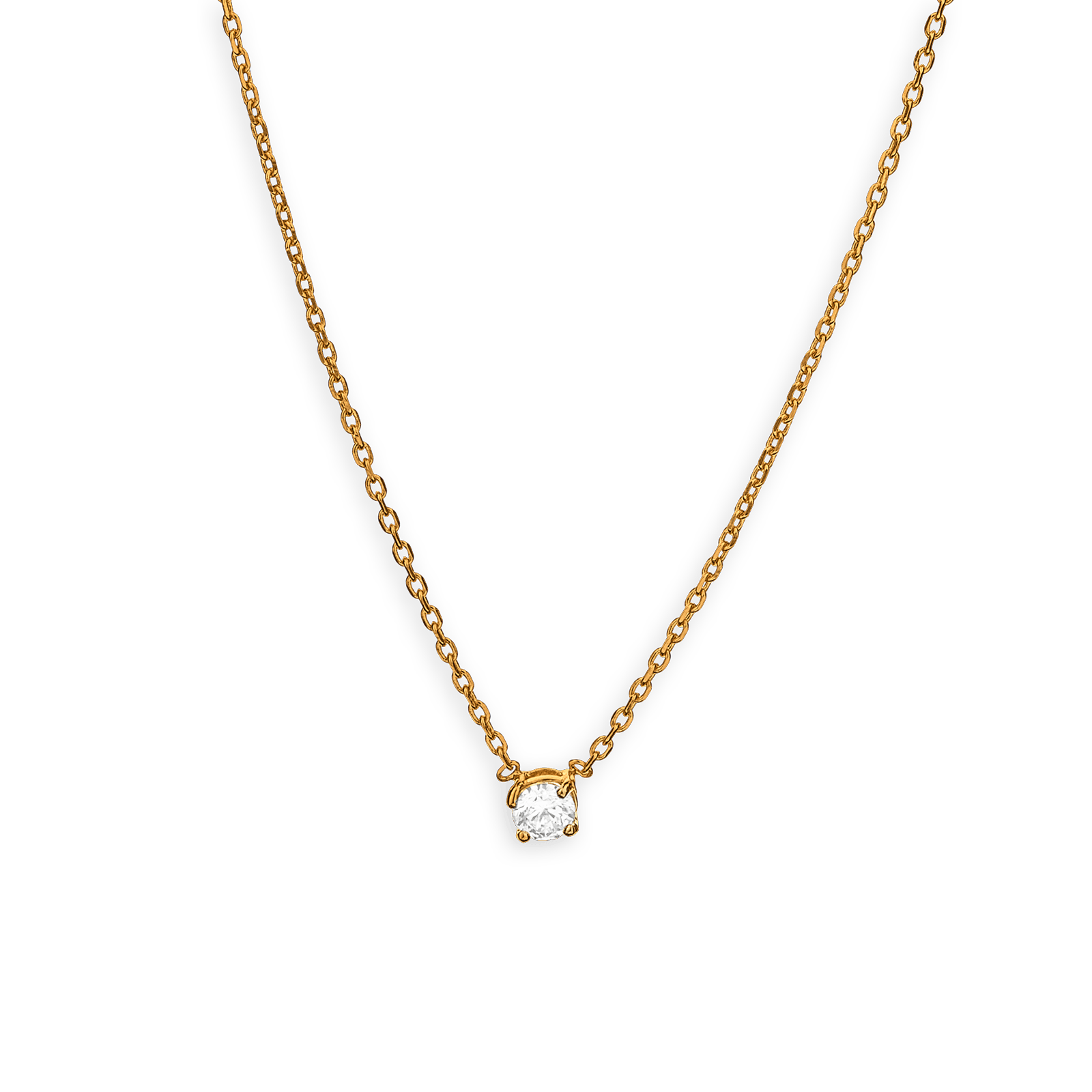 Collier chaîne plaqué or et zirconium serti griffes