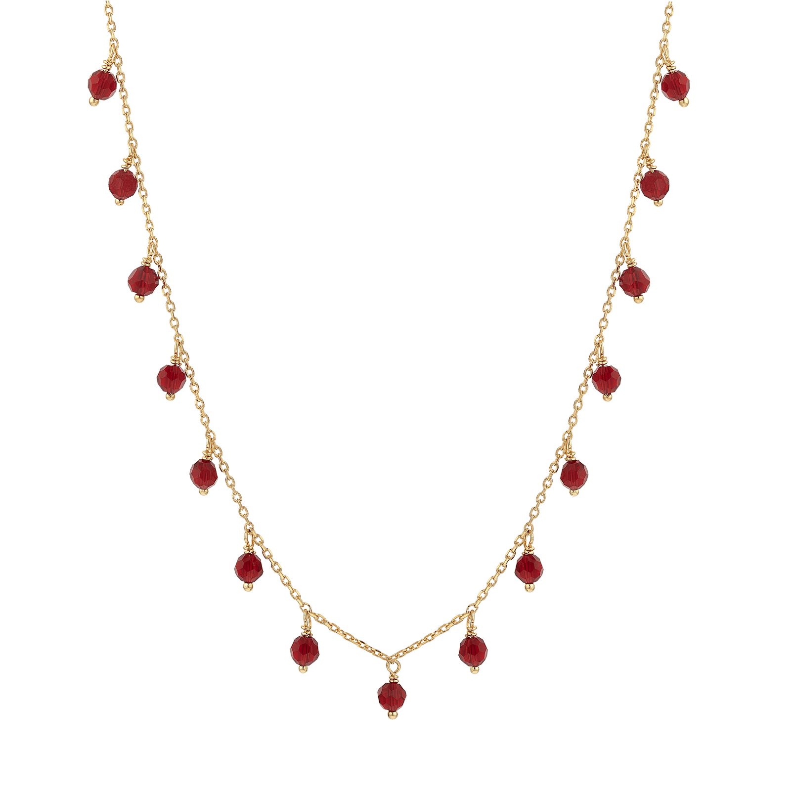 Collier Plaqué or Pampilles Perles grenat 45 centimètres