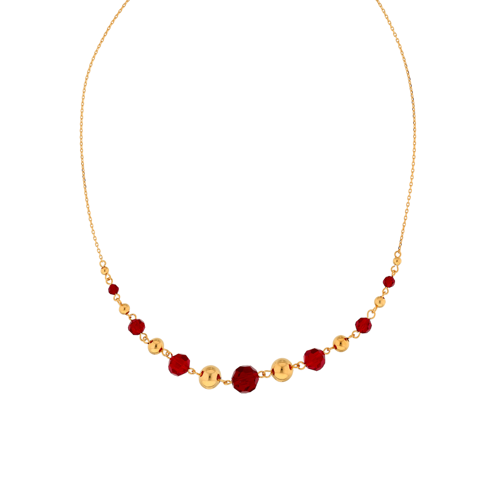 Collier Plaqué or boules et Perles grenat chute 45 centimètres
