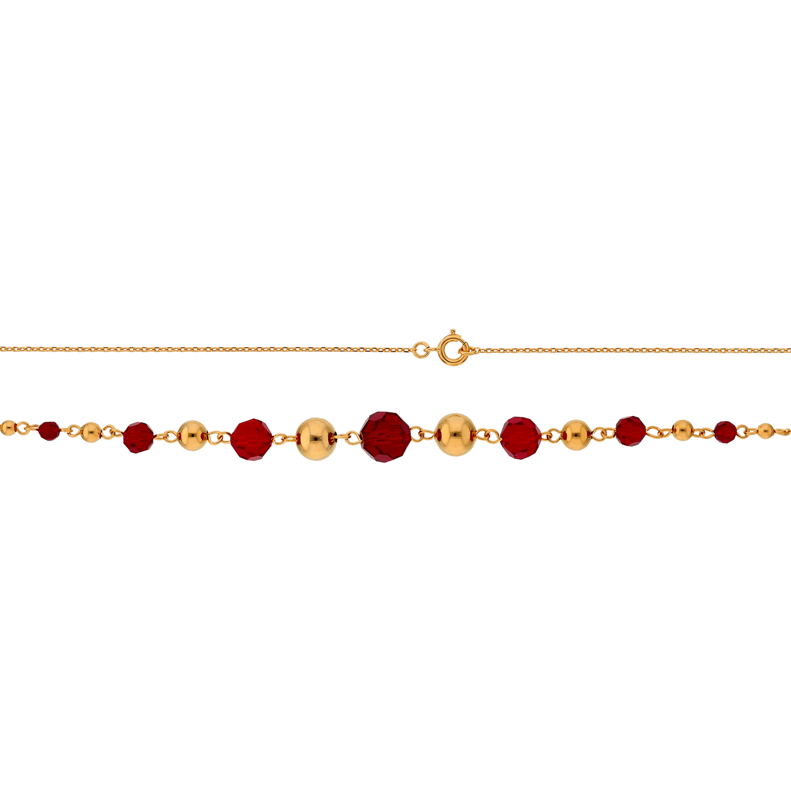 Collier Plaqué or boules et Perles grenat chute 45 centimètres
