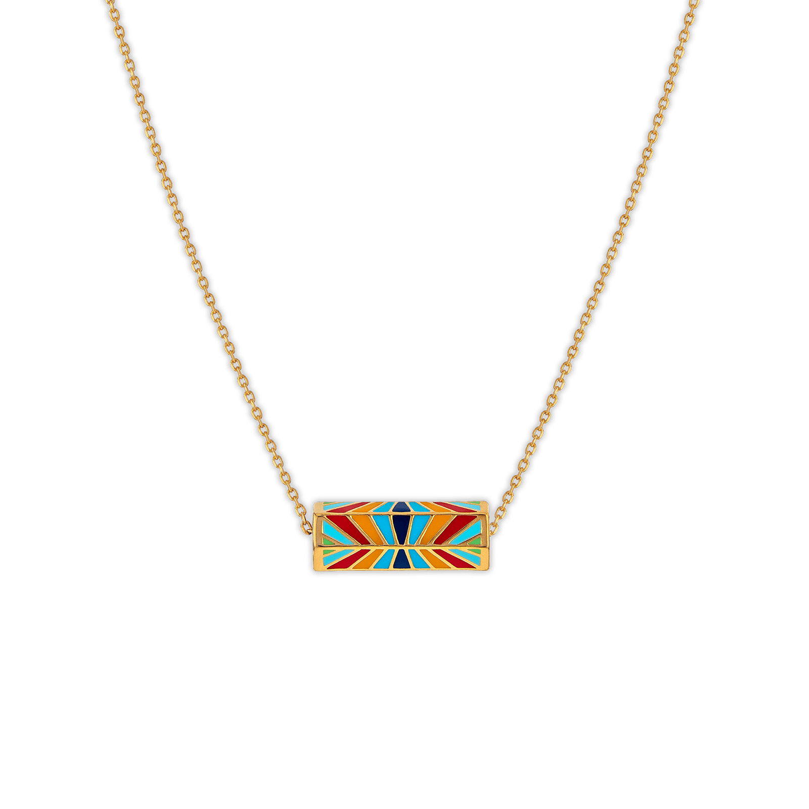 Collier Plaqué Or  Talisman  Email Multicolore