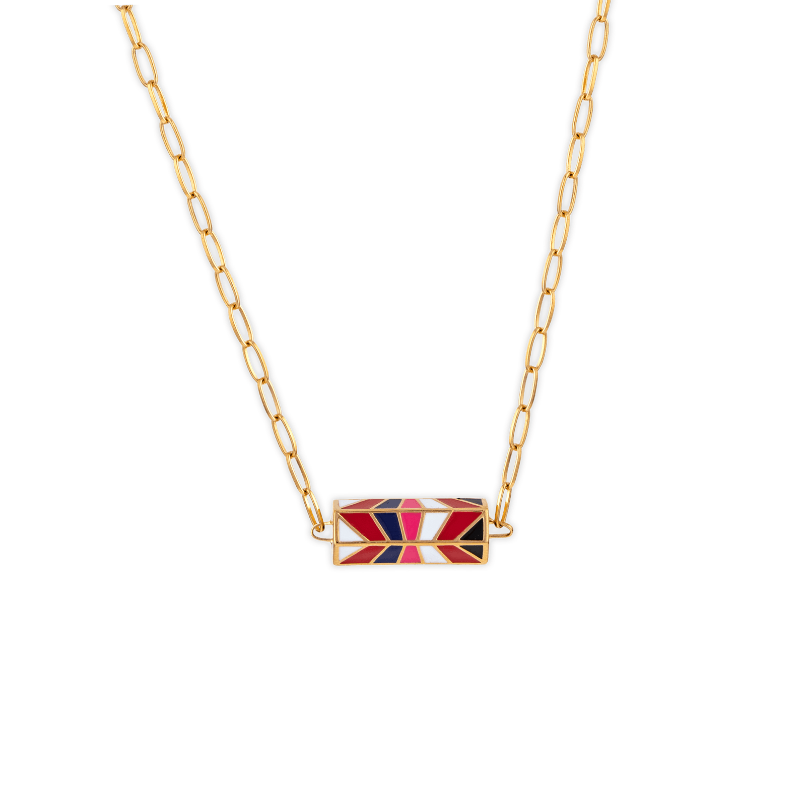 Collier Plaqué Or Talisman Email Multicolore