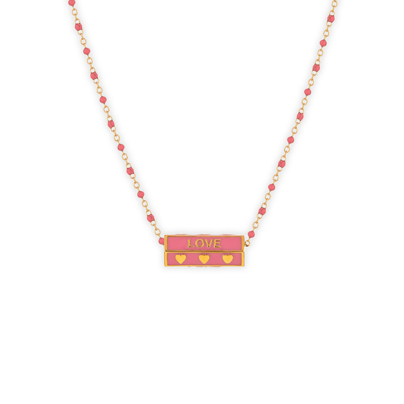 Collier Plaqué Or Talisman Love Email Et Bille Résine Rose