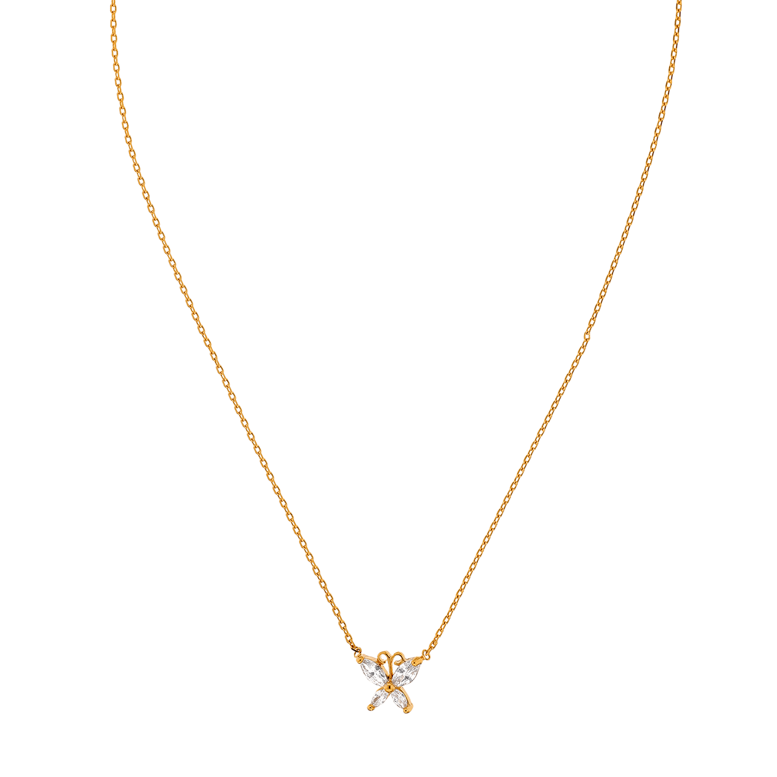 Collier 42cm Plaqué or papillon et Oxyde de Zirconium