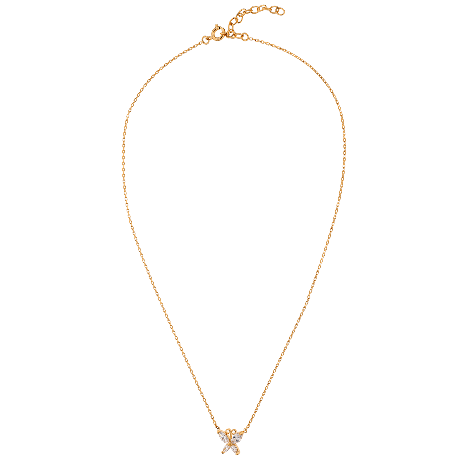 Collier 42cm Plaqué or papillon et Oxyde de Zirconium