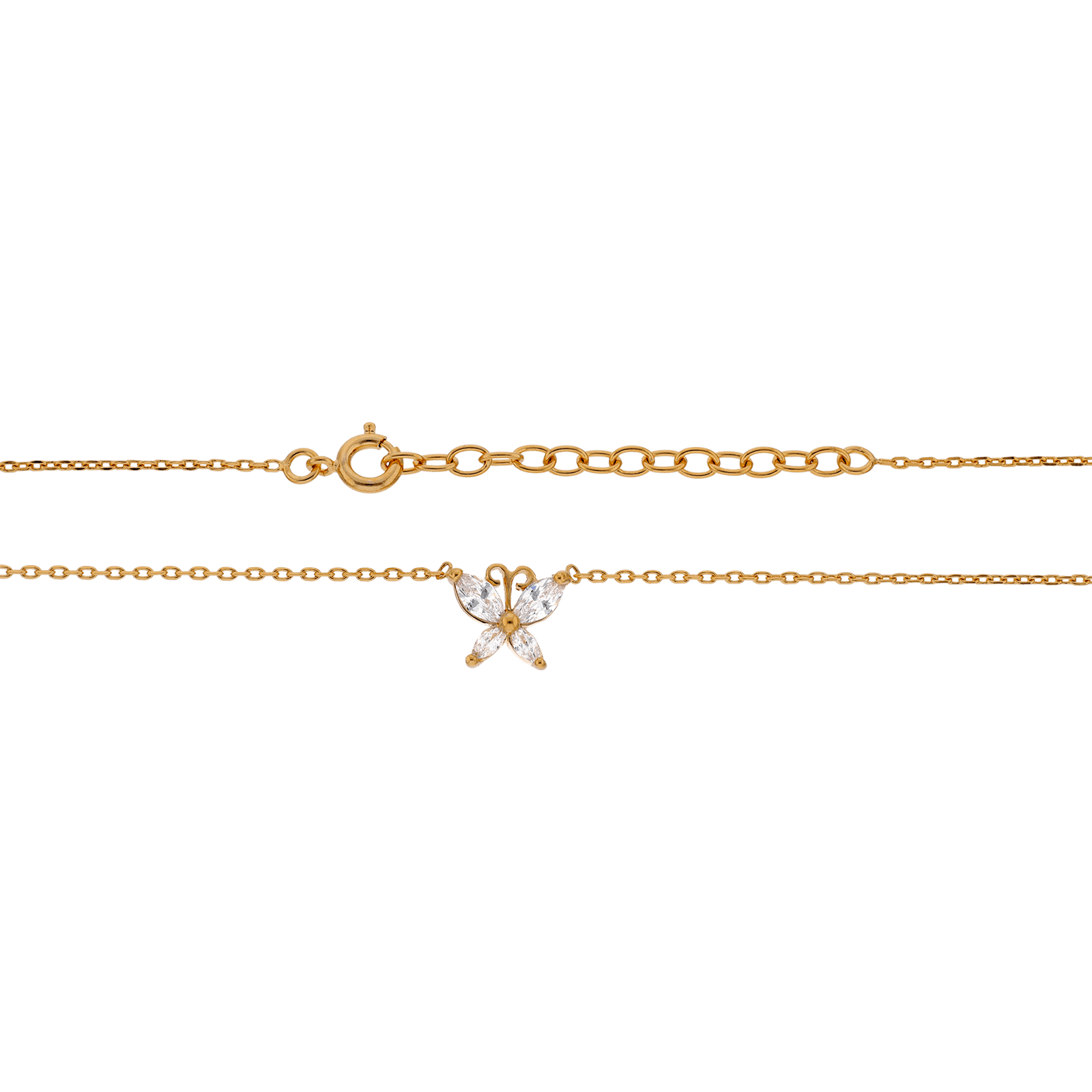 Collier 42cm Plaqué or papillon et Oxyde de Zirconium