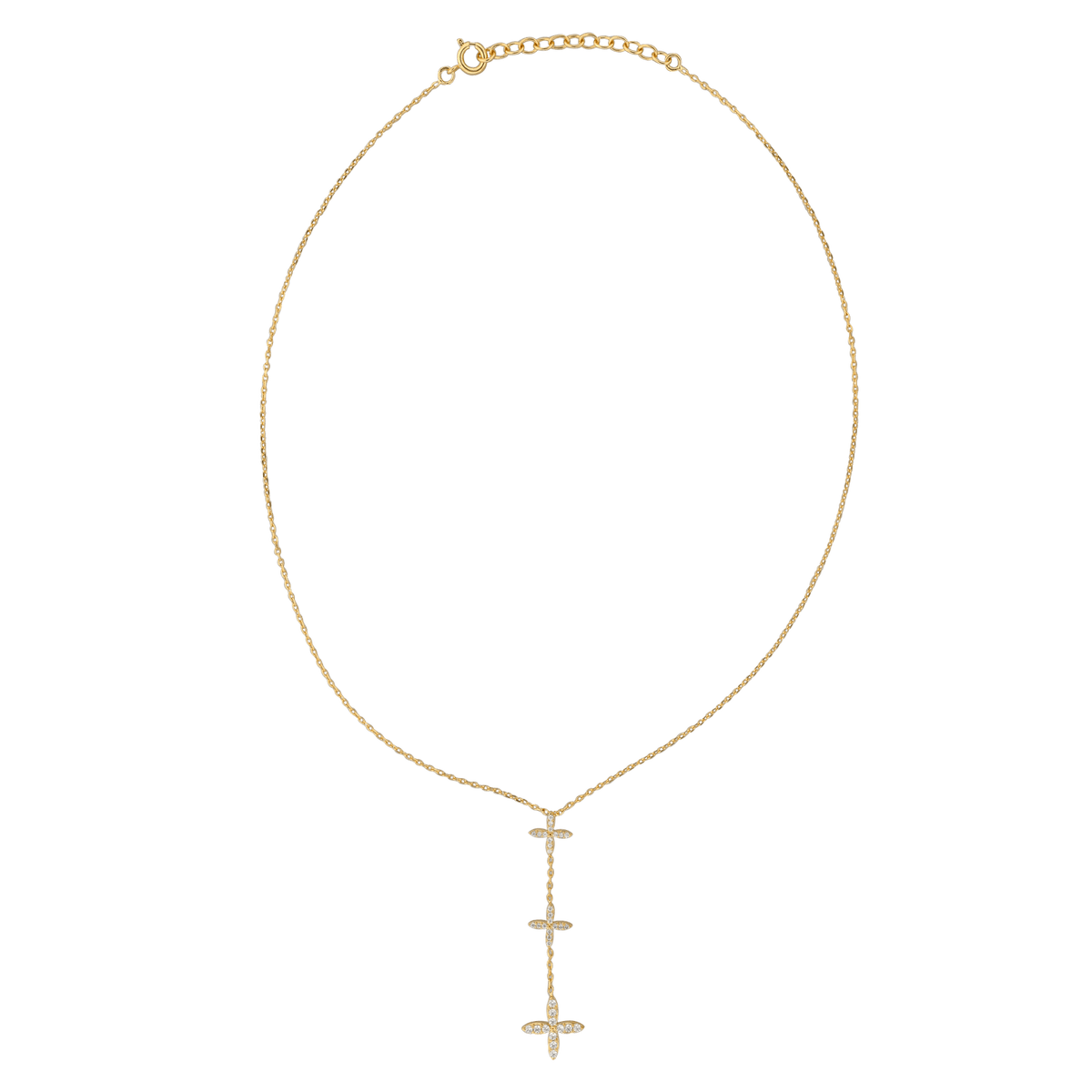 Collier Y Plaqué Or Etoiles Zirconium 9  à 12mm Pendant 48mm Chaîne 1.3mm 38  à 42cm