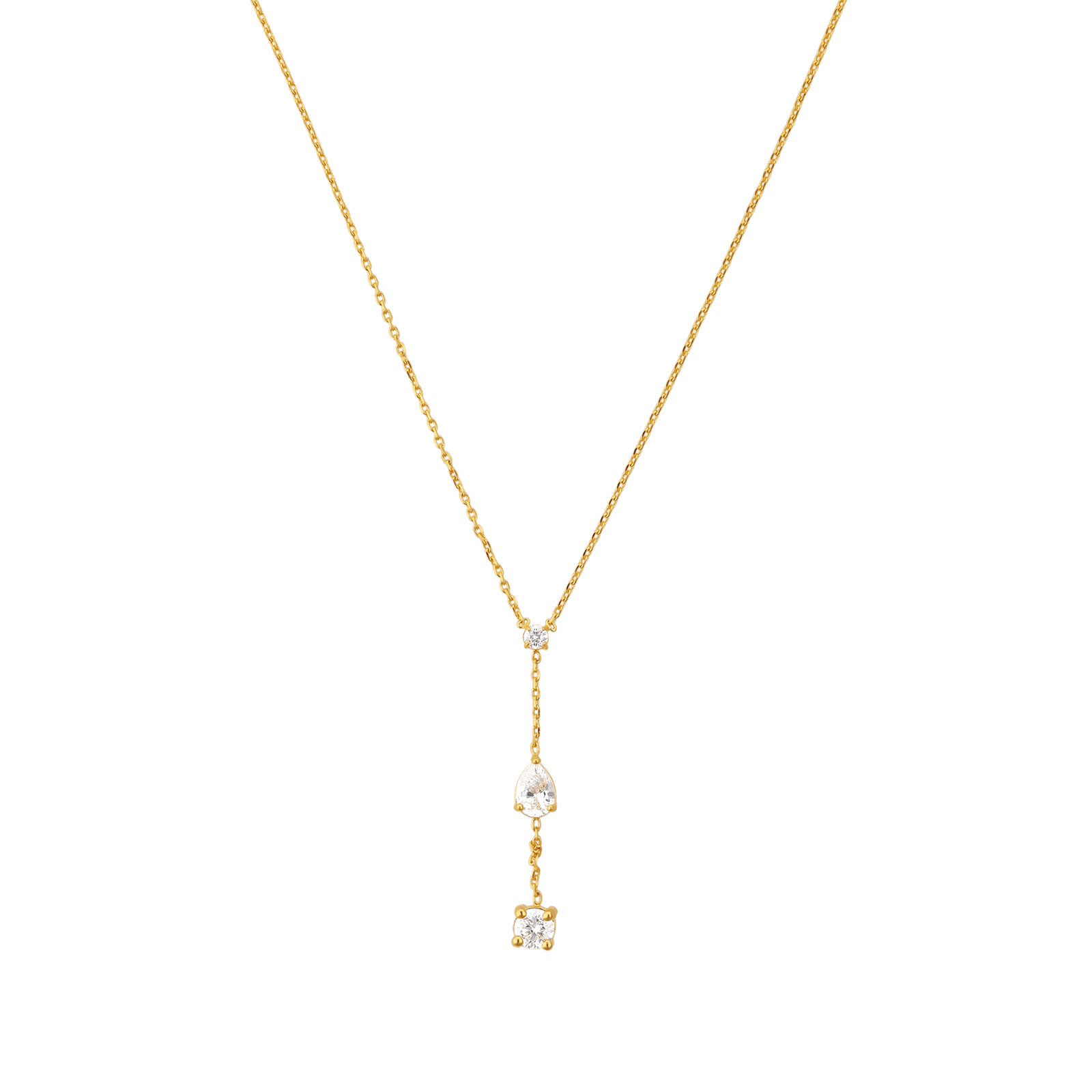 Collier Y Zirconium 5A7mm Pendant 45mm 38A42cm Plaqué Or
