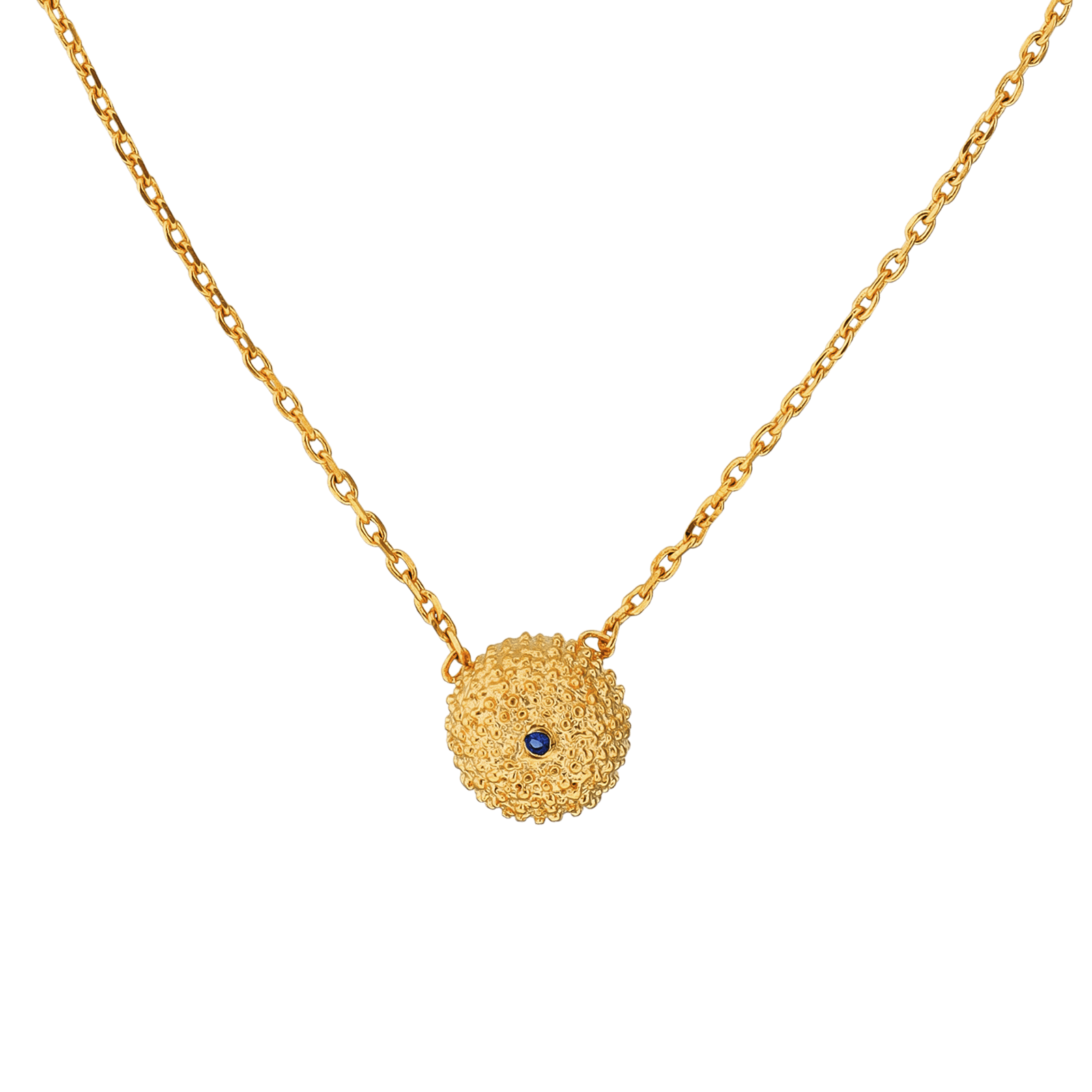 Collier Plaqué or Oursin 7mm Oxyde de Zirconium bleu 40 plus 5 centimètres