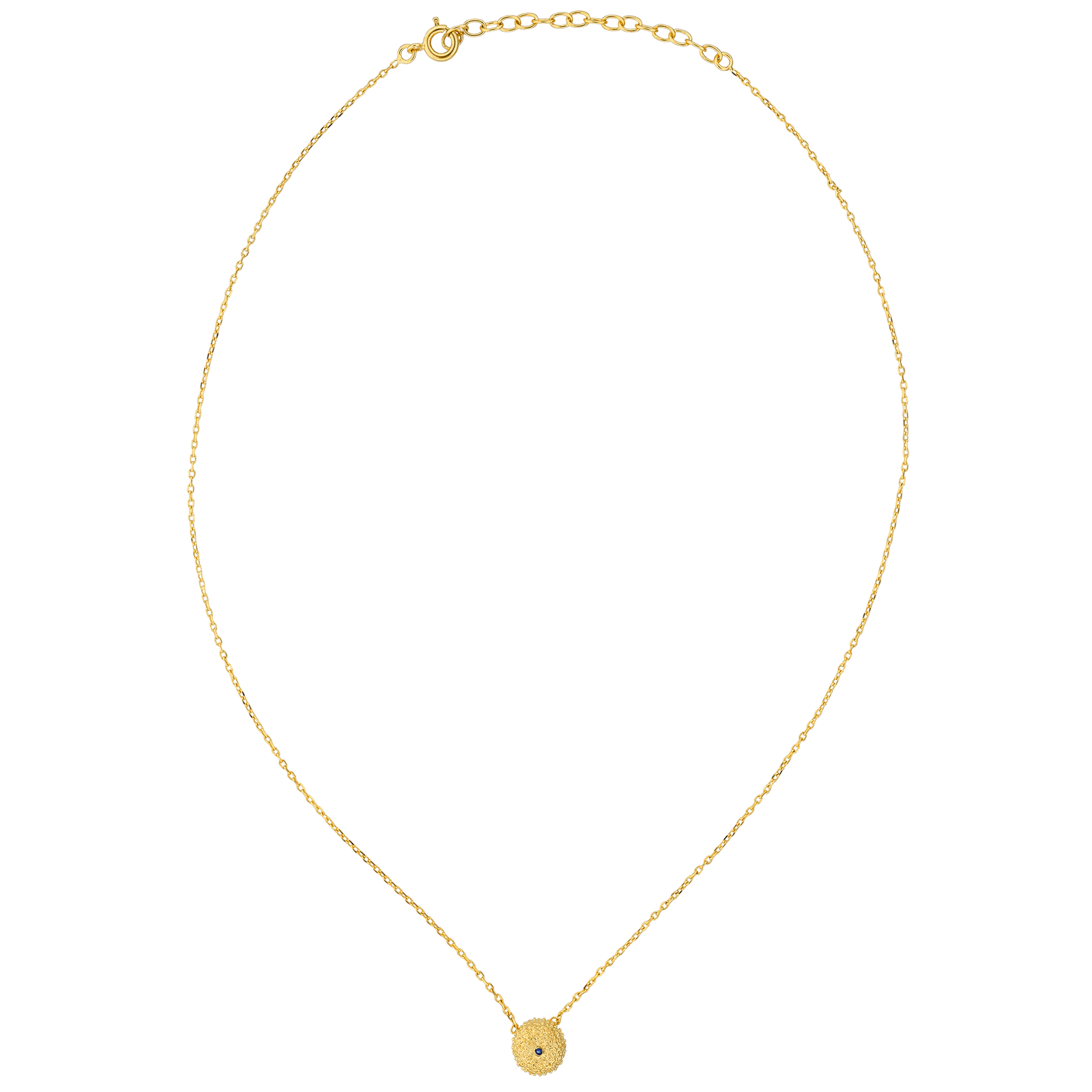 Collier Plaqué or Oursin 7mm Oxyde de Zirconium bleu 40 plus 5 centimètres