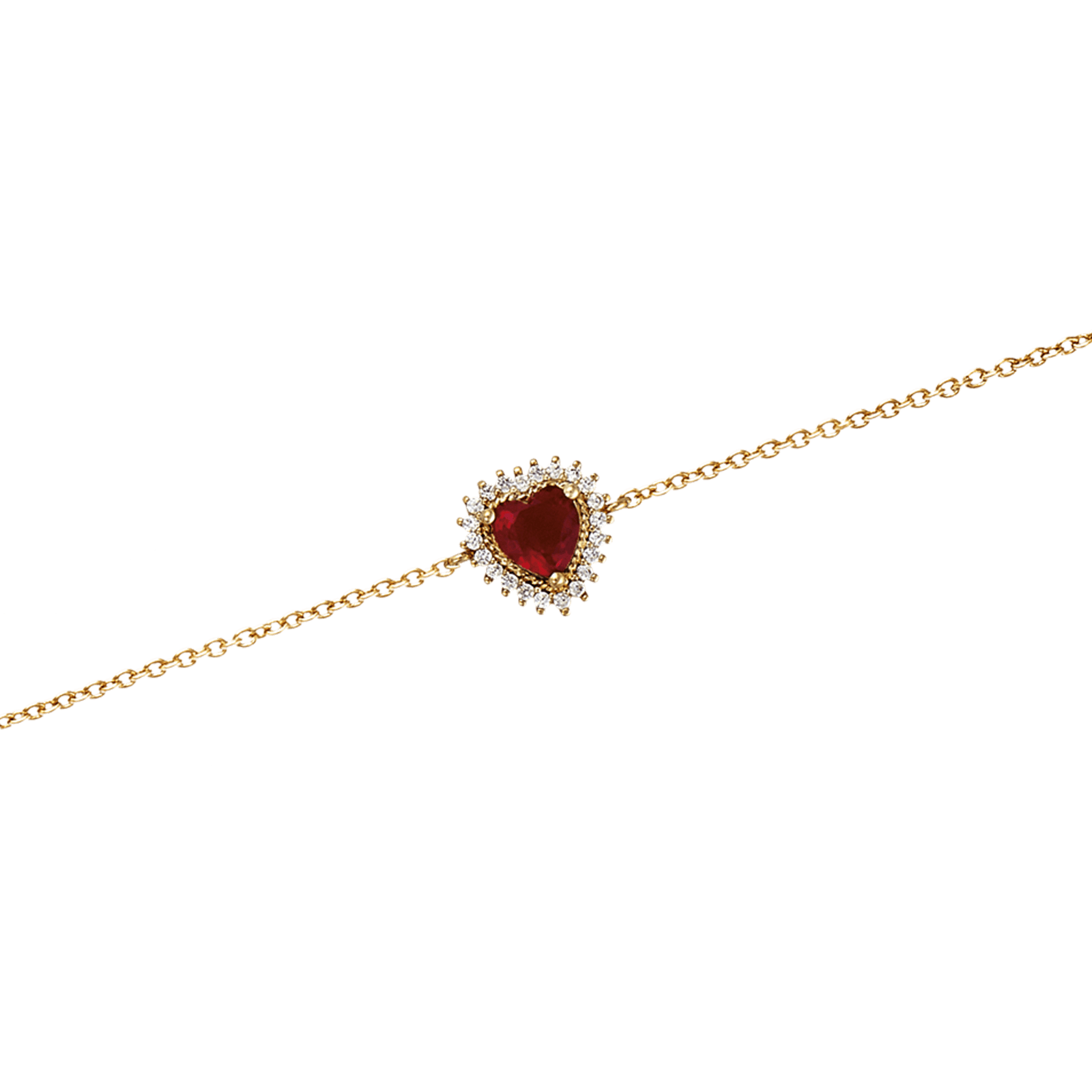 Bracelet Plaqué or forme coeur Verre Rubis