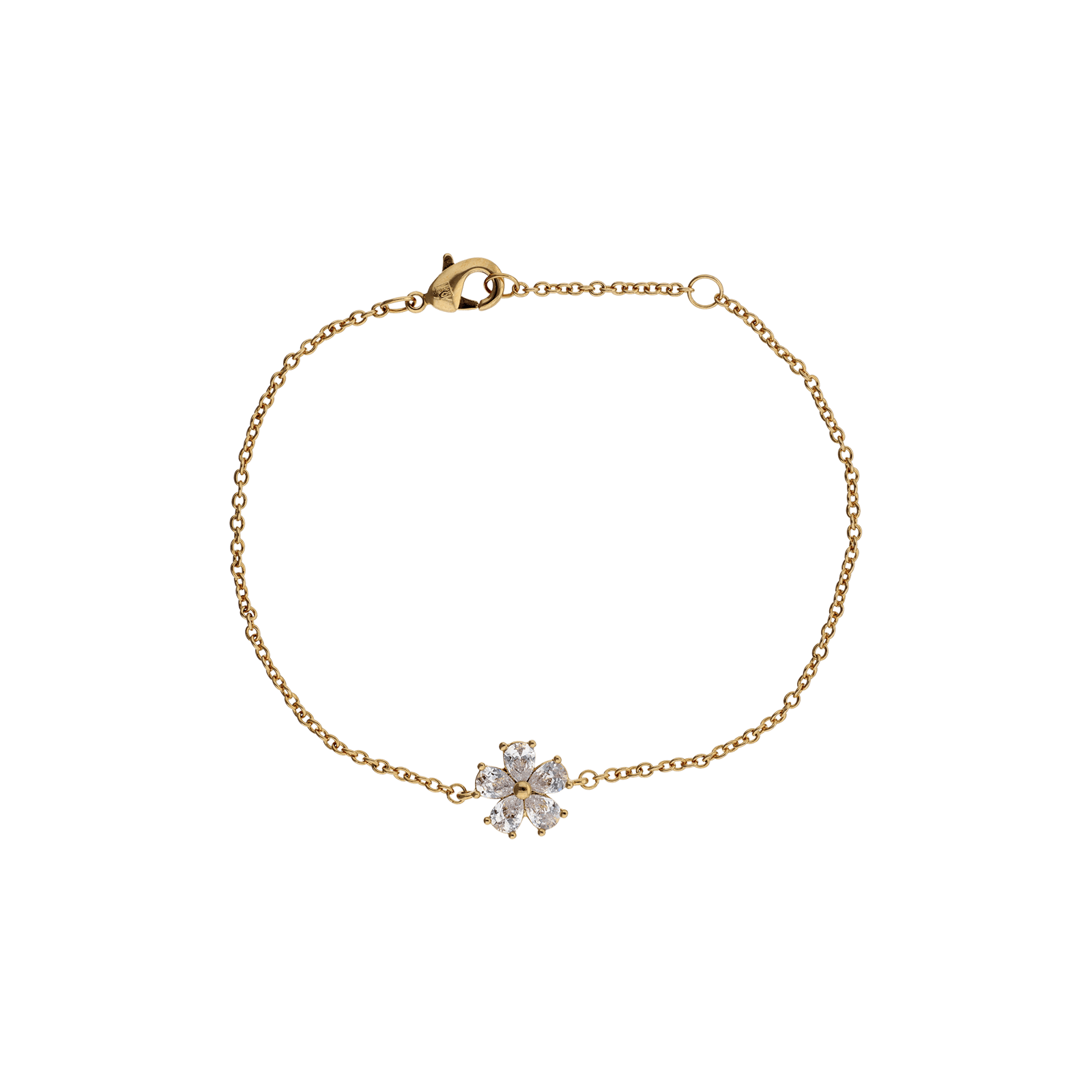 Bracelet Plaqué or fleur oxydes blancs serti griffes