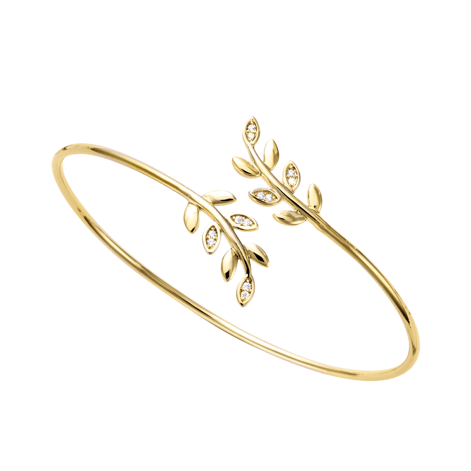 Bracelet Plaqué or Jonc feuillage Lisse et Oxydes blancs