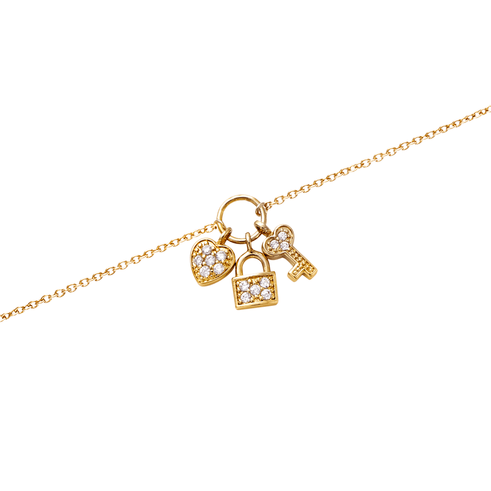 Bracelet Plaqué or pour breloques cadenas coeur clefs oxydes blancs
