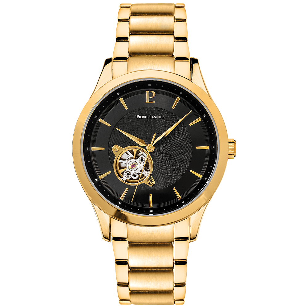 Montre Homme FLEURET Cadran Noir Bracelet Acier Doré