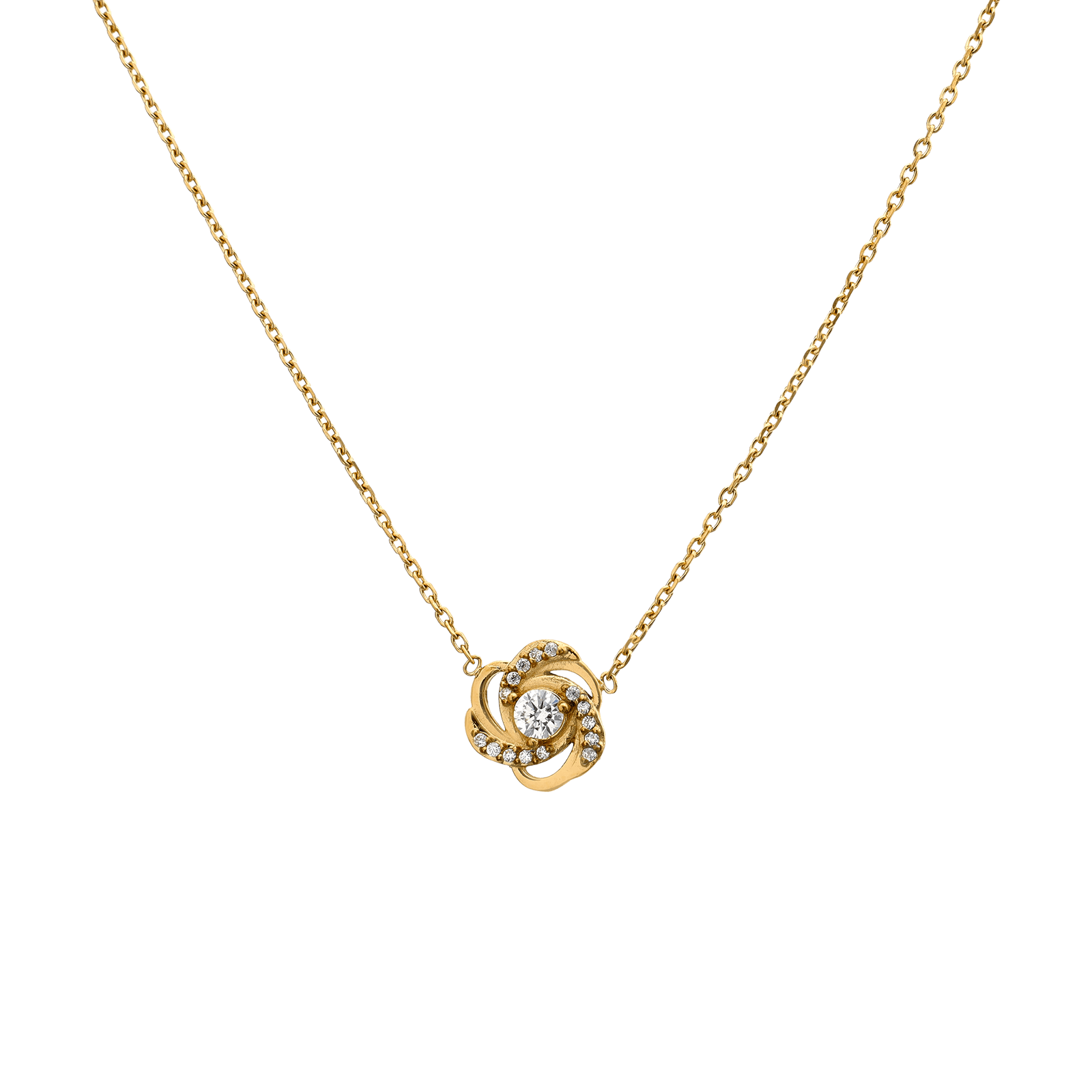 Collier Callas Acier doré motif fleur ajouré Oxyde de Zirconium 40 plus 5 centimètres