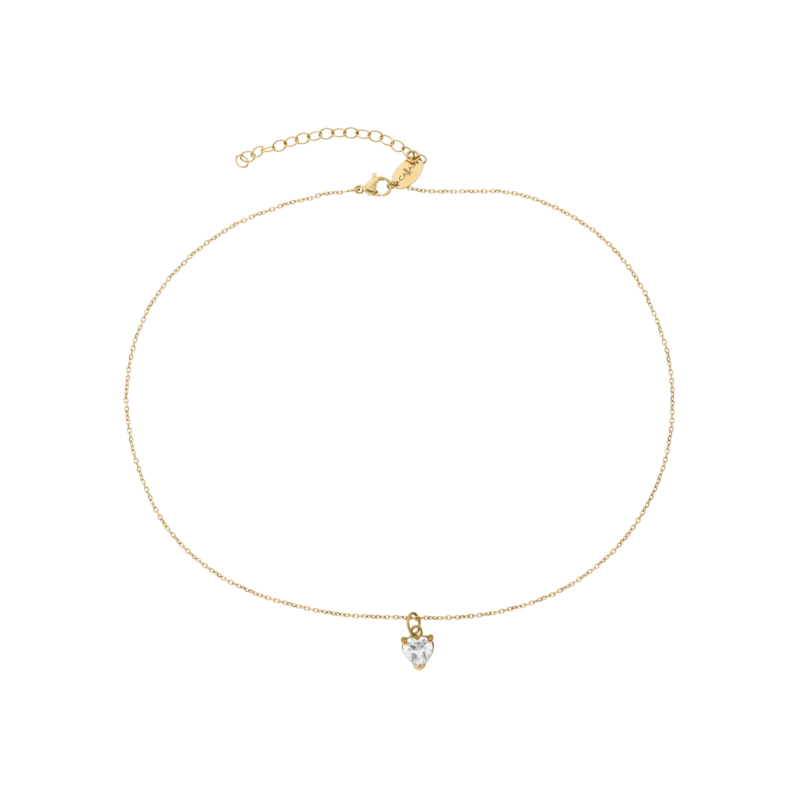 collier callas acier doré pendentif coeur oxyde de zirconium 40 plus 5 mm