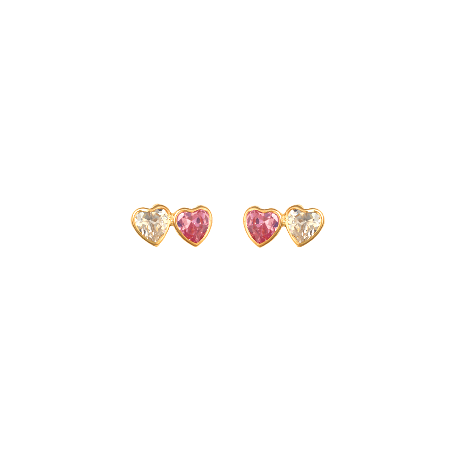 Boucles D'oreilles Or375 Double Cœur Zirconium