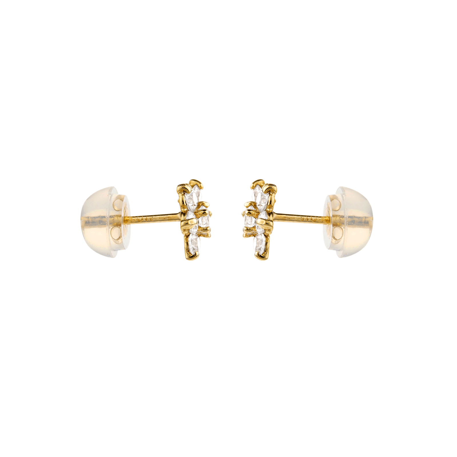 Boucles D'oreilles Fleur Zirconium 7mm Or375 Fermoir Silicone