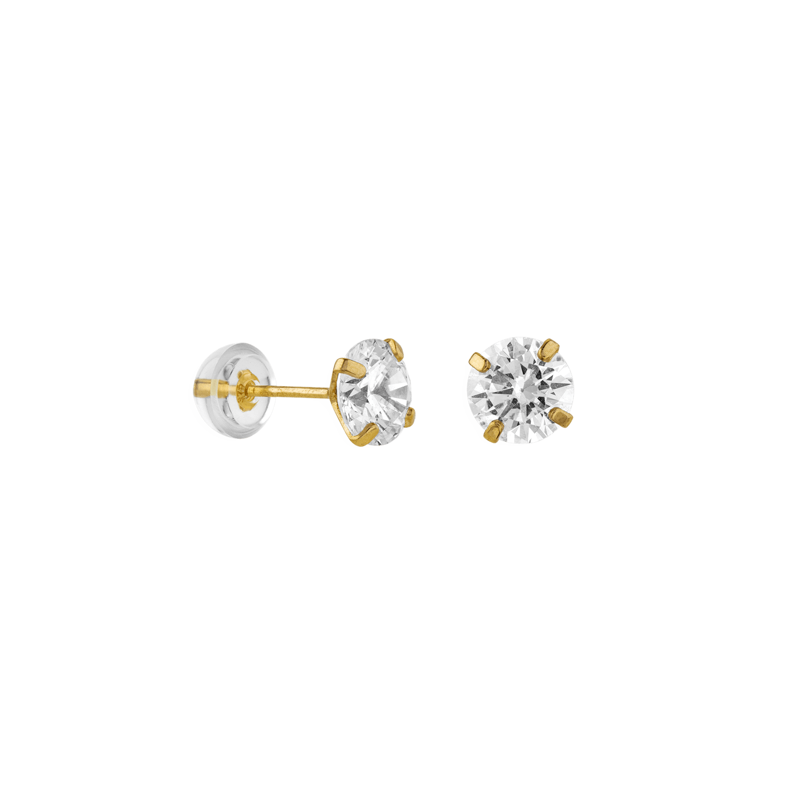 Boucles d'Oreilles puce Oxyde de Zirconium blanc 6 millimètres poussette silicone