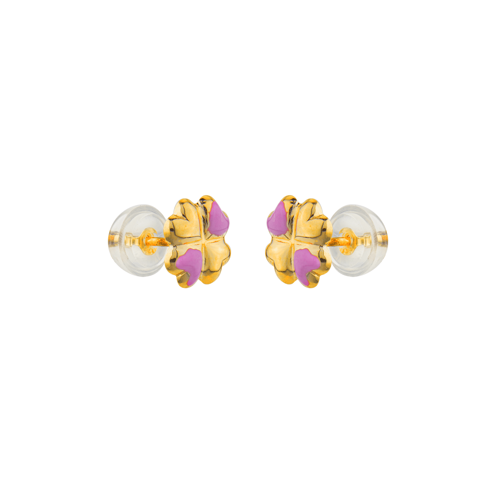Boucles D'oreilles Fleur Email Rose 7mm Or375 Fermoir Silicone