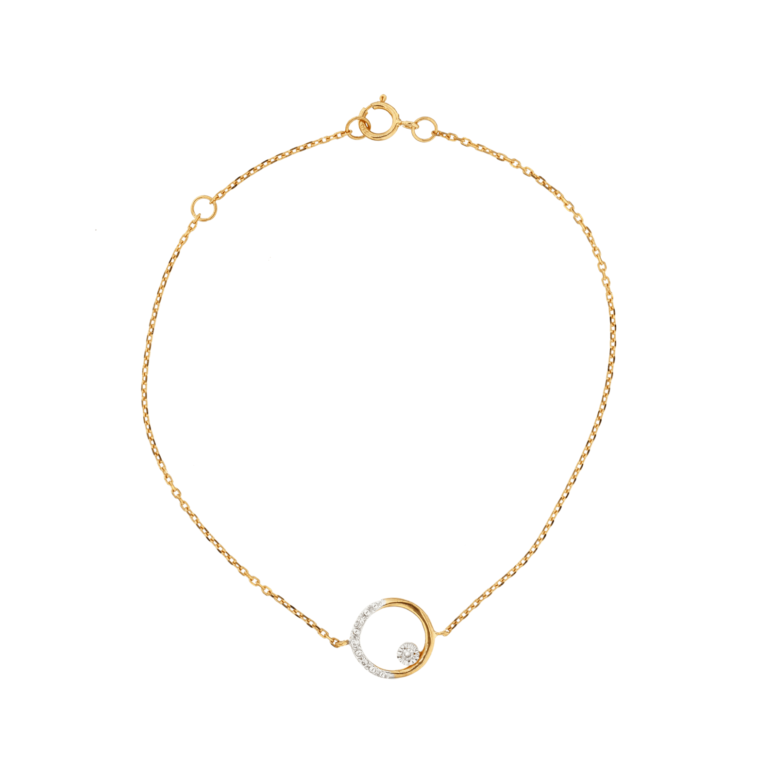 bracelet or jaune et diamants pastill茅s 0,03 carat 16 plus 2 centim猫tres