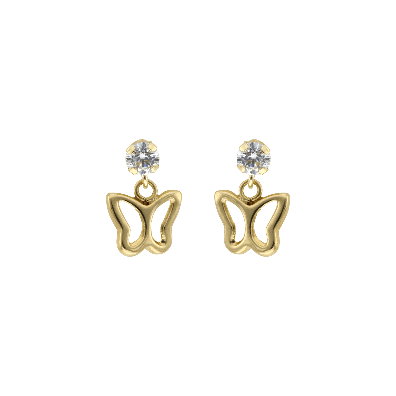 Boucles d'Oreilles Oxyde de Zirconium 3 millimètres pendentif papillon ajouré