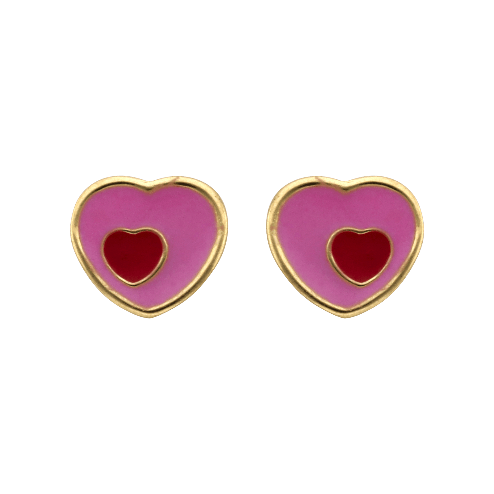 boucles d'oreilles or coeur laqué rose