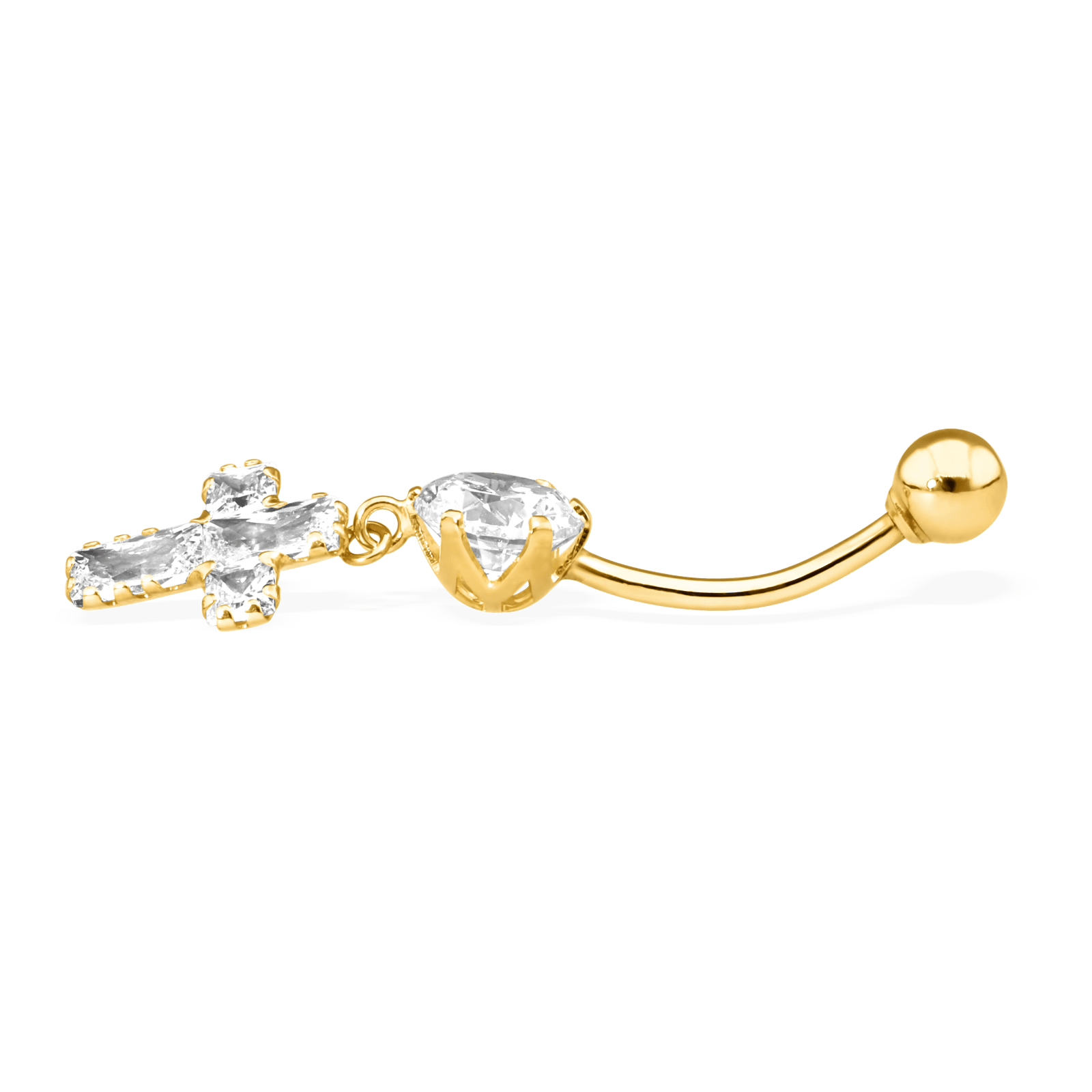 Piercing Nombril Or375 20mm Tige 1.2mm Zirconium  Croix