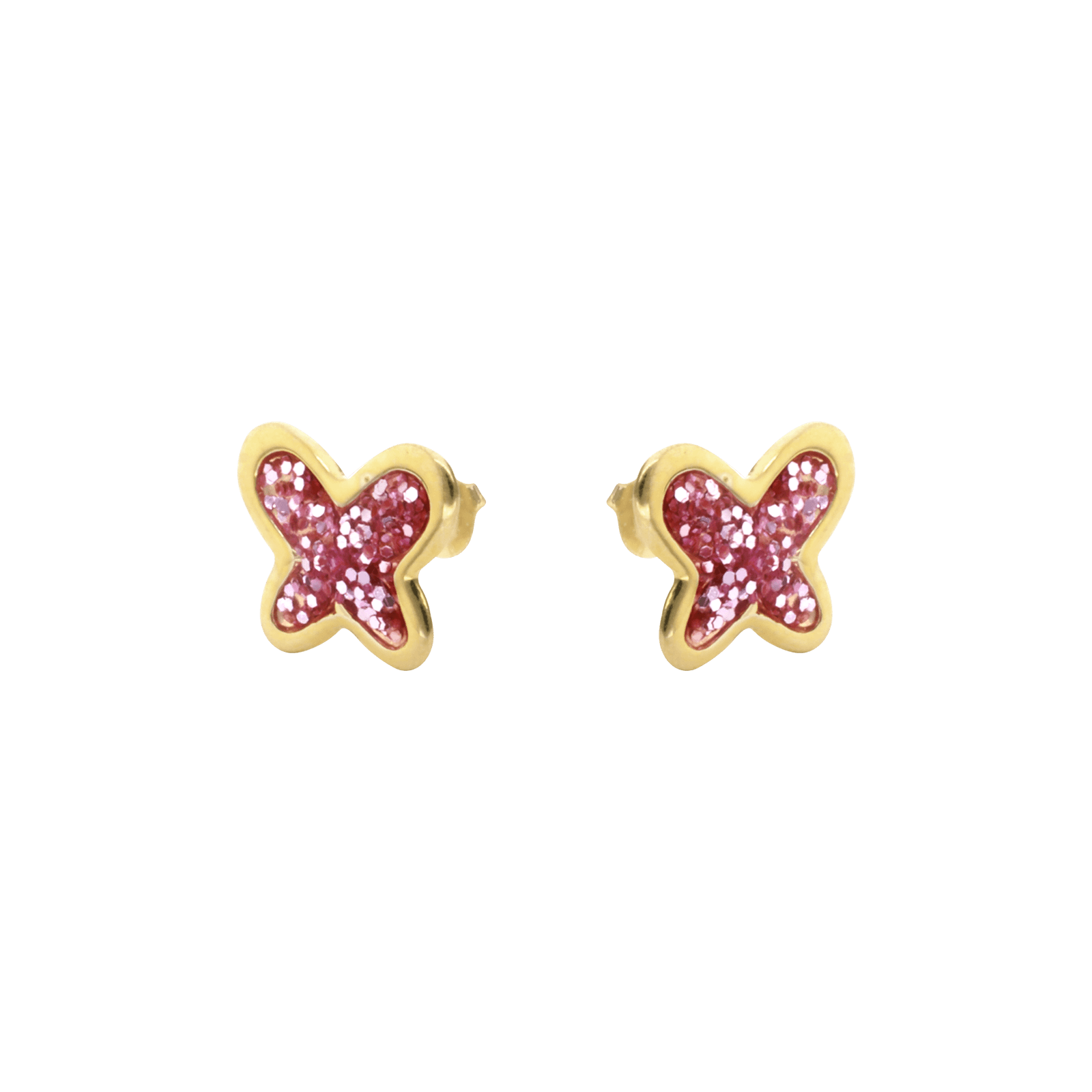 boucles d'oreilles or papillon pailletée rose
