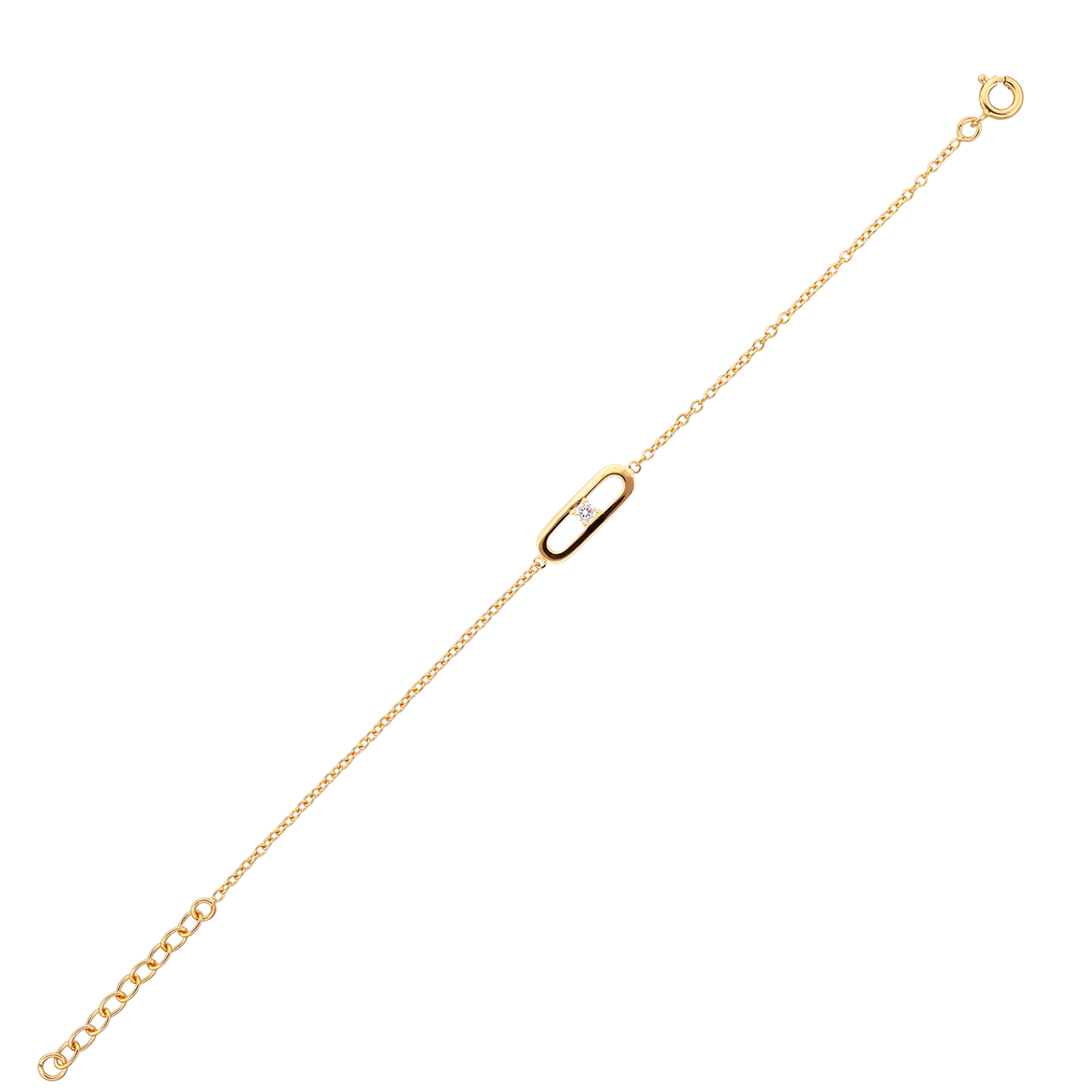 bracelet fine chaine motif long ajouré 1 Zirconia Cubique 19cm