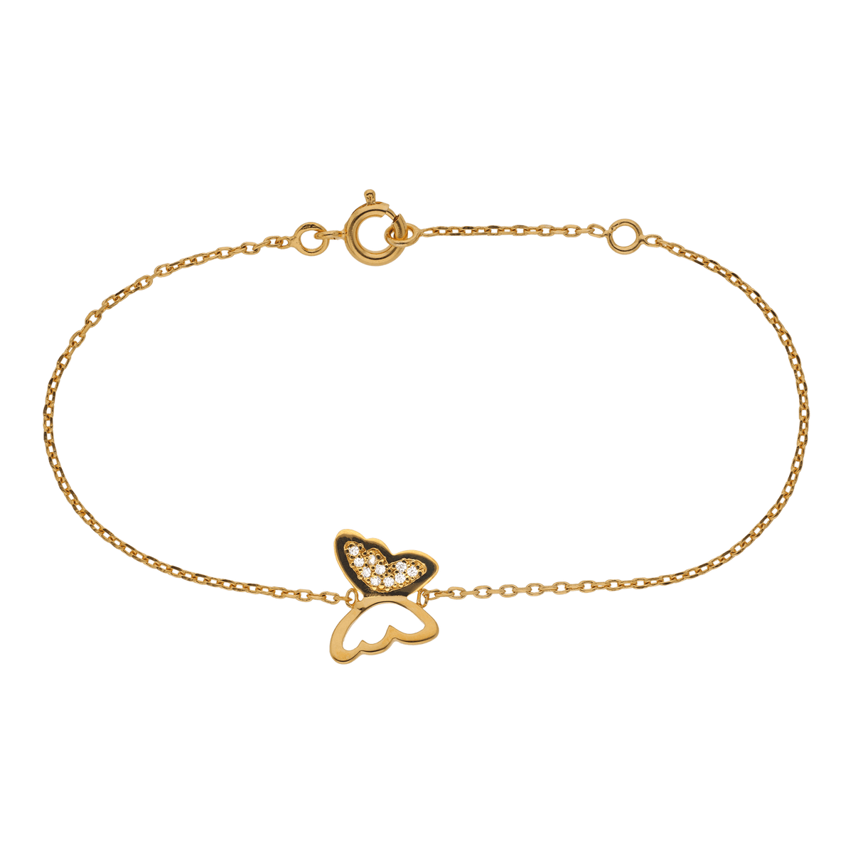 Bracelet Plaqué Or Papillon Zirconium 13*10mm Chaîne Forçat 1.3mm 16 à 18cm