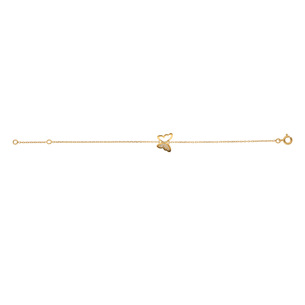 Bracelet Plaqué Or Papillon Zirconium 13*10mm Chaîne Forçat 1.3mm 16 à 18cm