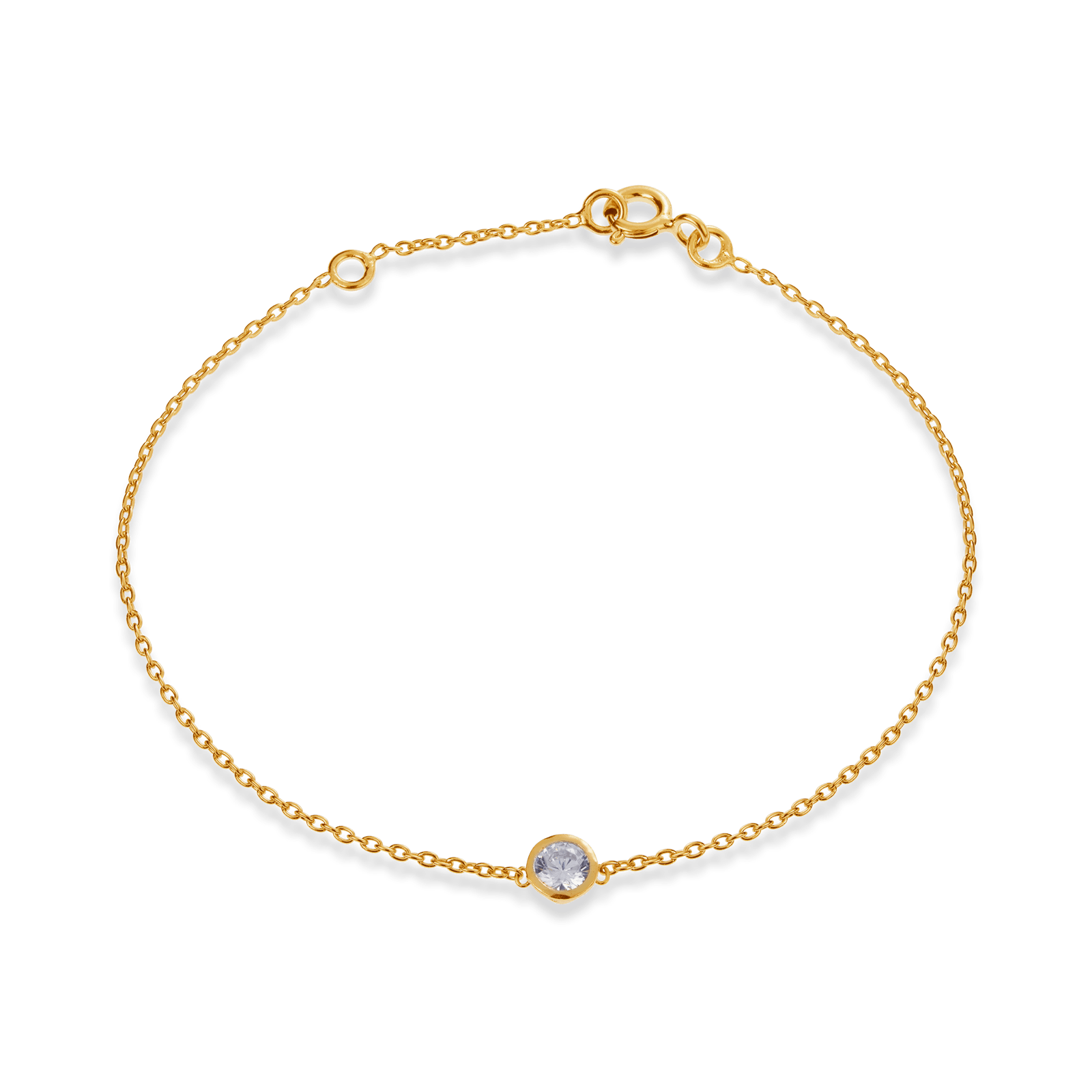 Bracelet Plaqué Or Zirconium Serti Clos 4mm Chaîne Forçat 1.2mm 16A18cm