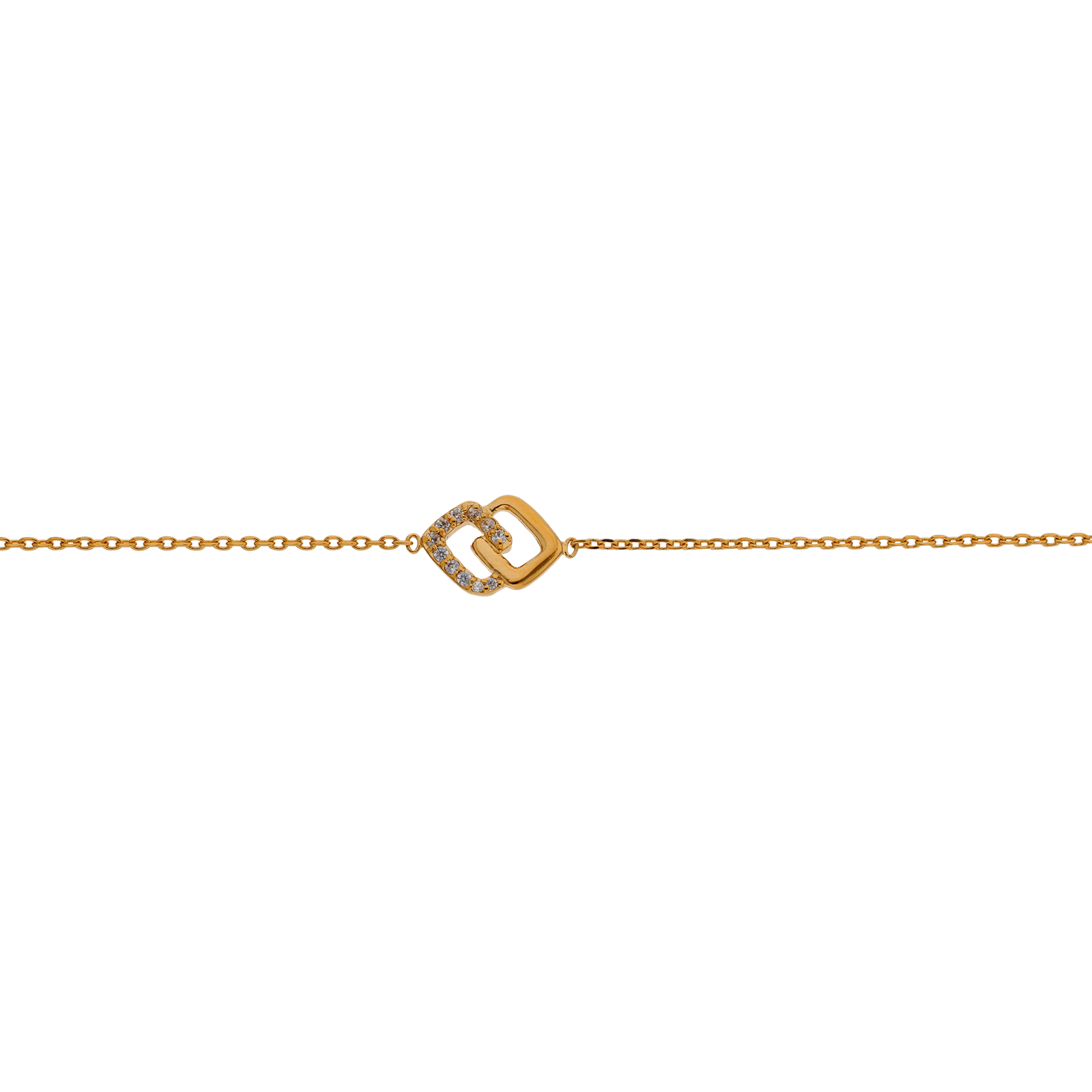bracelet Plaqué or Zirconia Cubique carrés enlacés 18cm