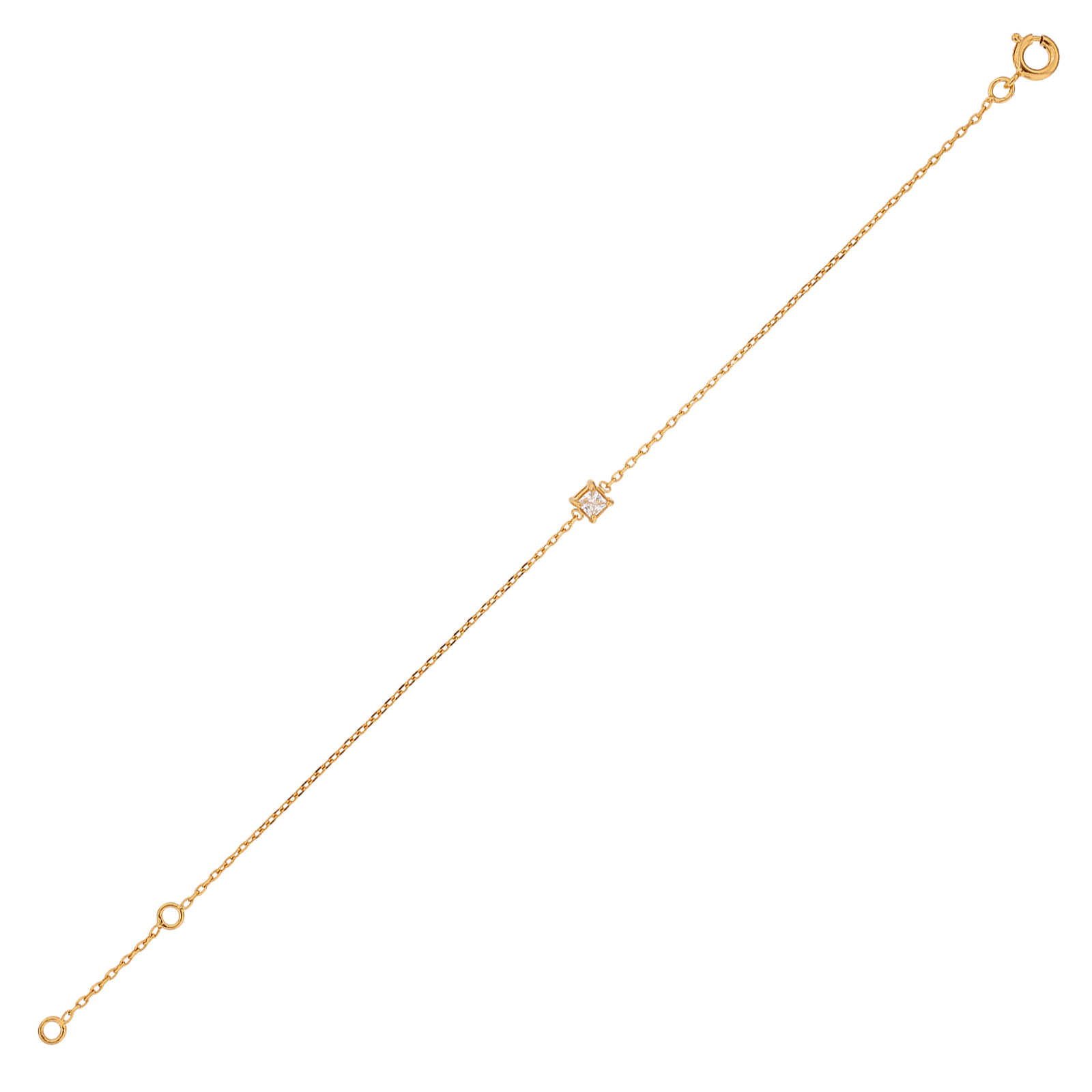Bracelet Plaqué Or Zirconium 3mm 4 Griffes Chaîne Forçat 1.2mm 16A18cm