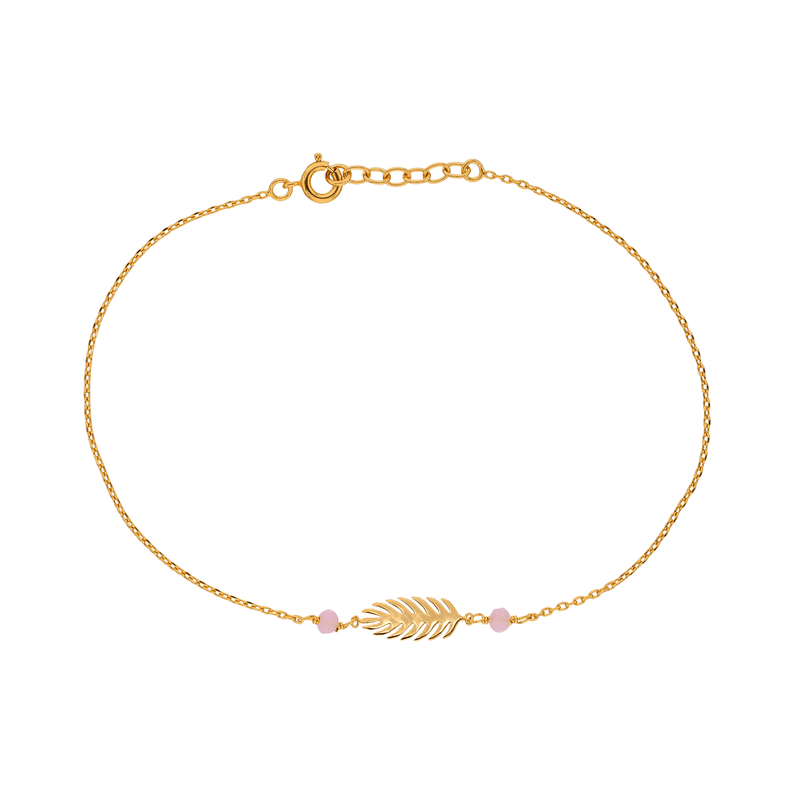 Chaîne Cheville Plaqué Or Feuille7*15mm Email Rose 3mm Chaîne1.3mm 23 à 25cm