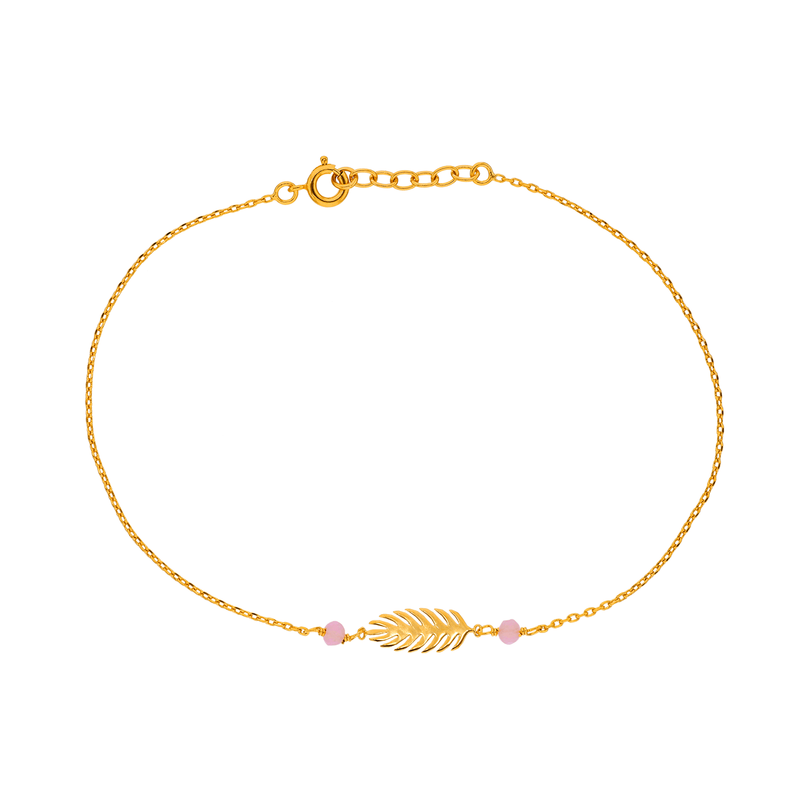 Chaîne Cheville Plaqué Or Feuille7*15mm Email Rose 3mm Chaîne1.3mm 23A25cm