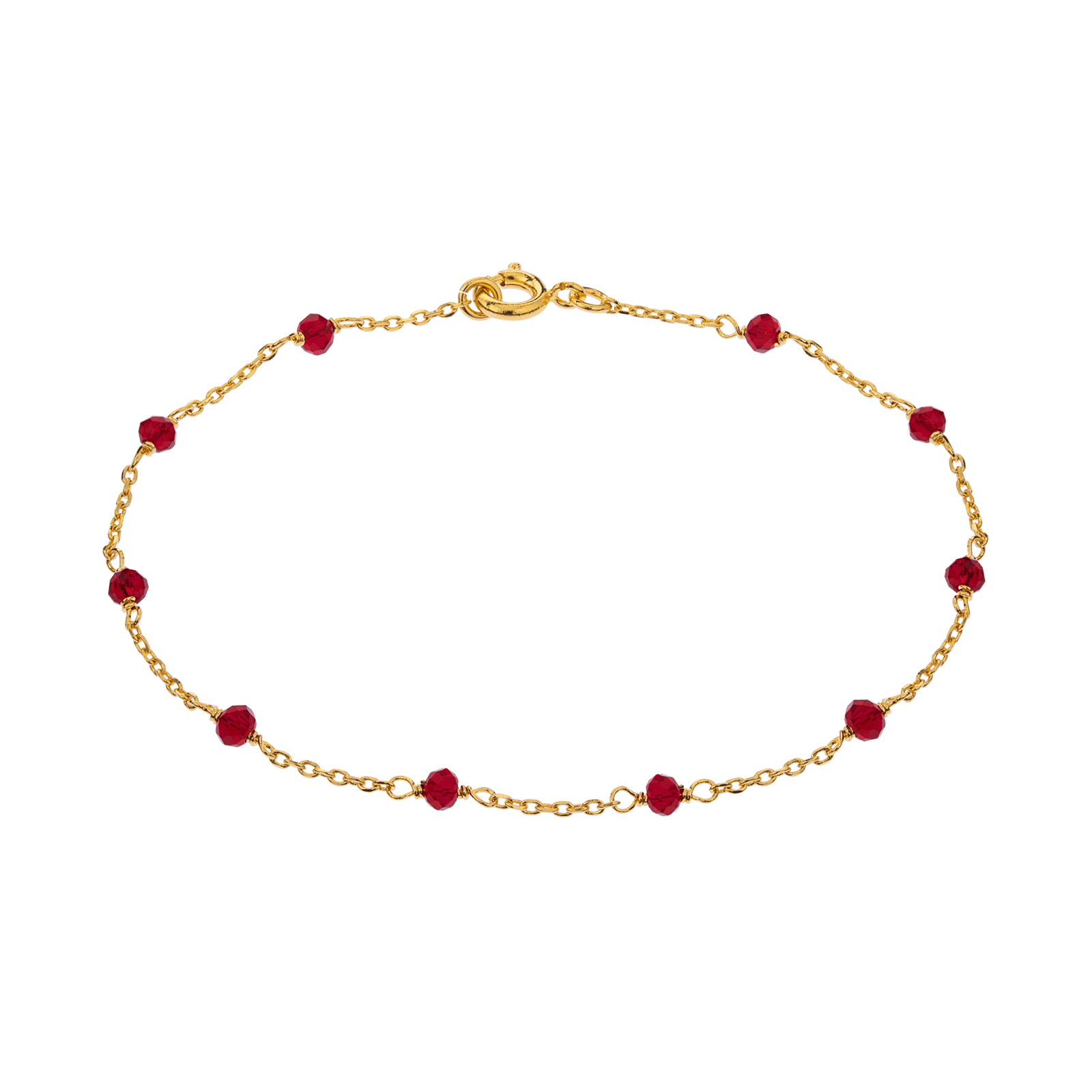 Bracelet Cristral Grenat 3mm 19cm Plaqué Or
