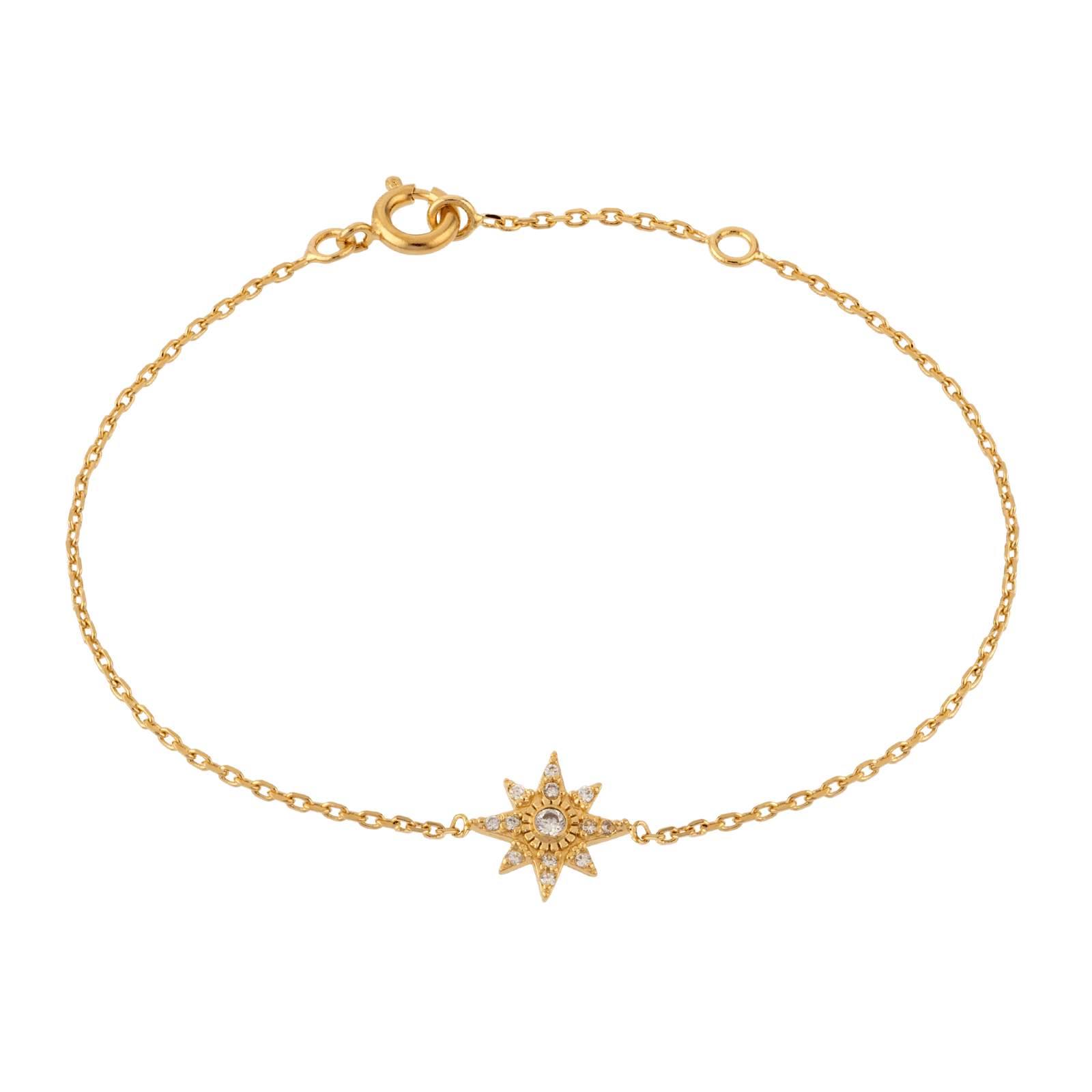 Bracelet Plaqué Or Etoile 10mm Zirconium 16A18cm