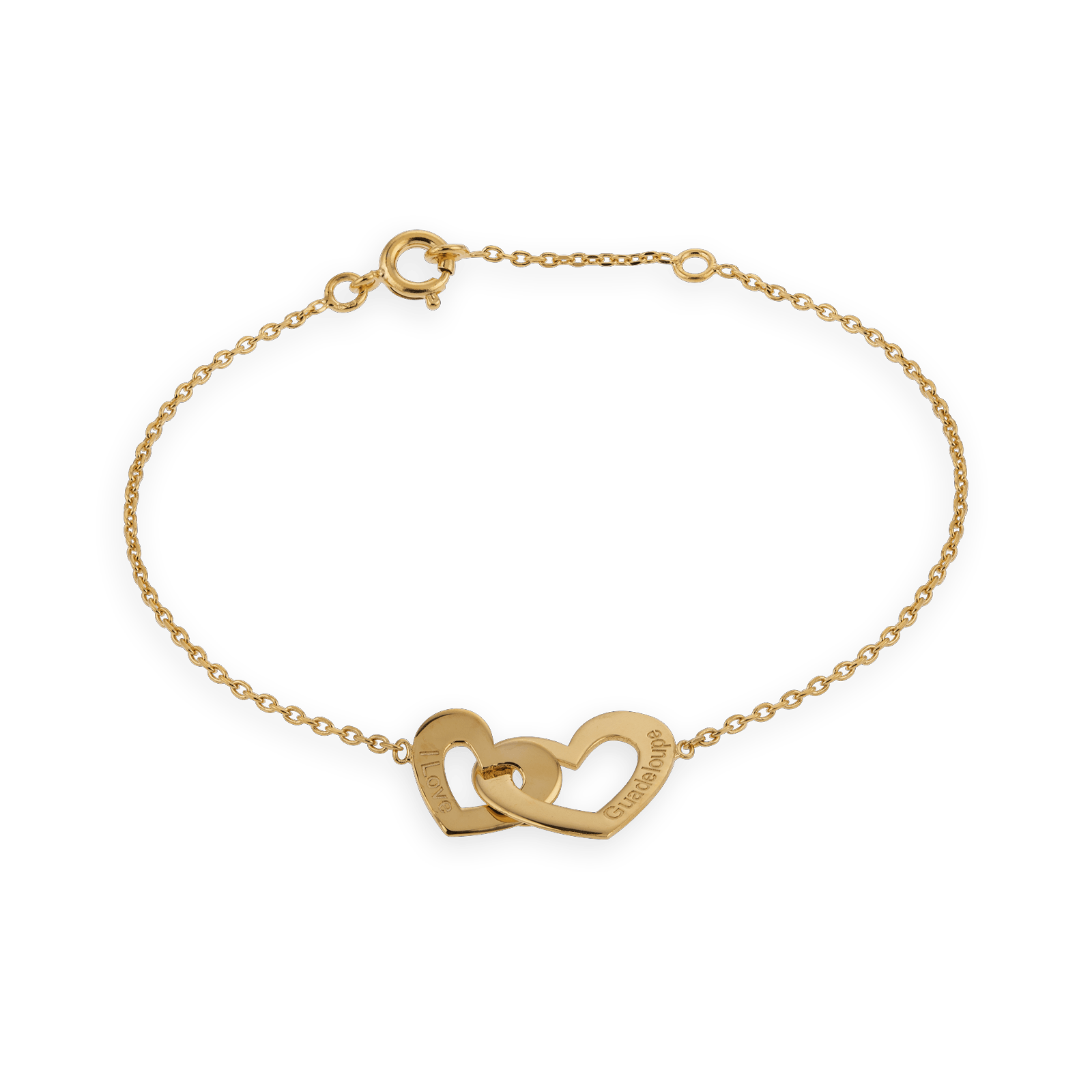 Bracelet Plaqué Or Chaîne Cœur Gravé I Love Guadeloupe