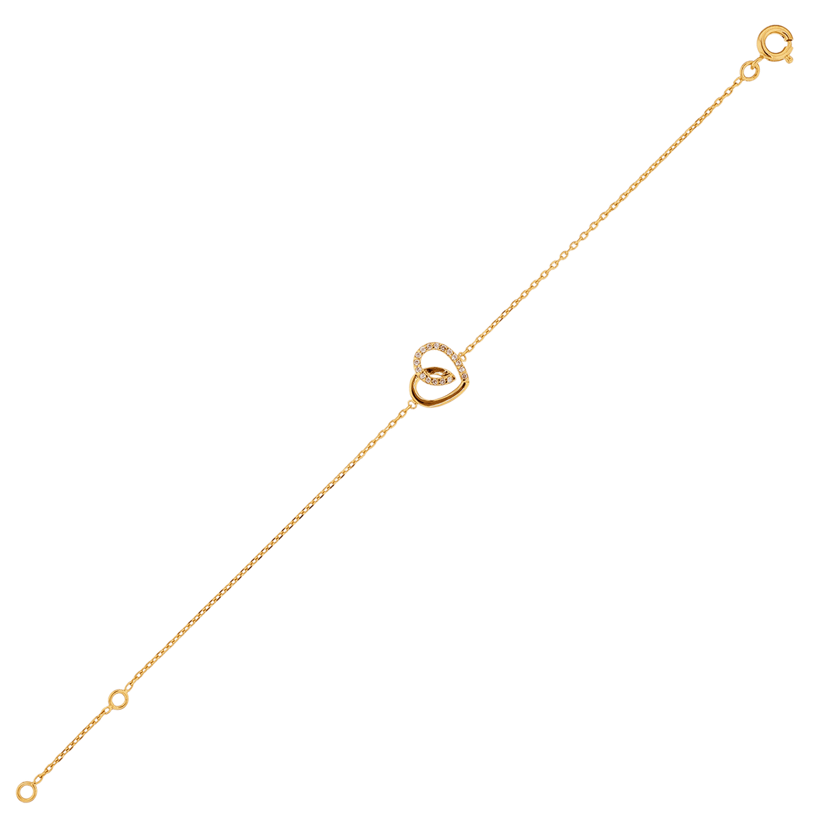 Bracelet Plaqué Or Cœur Zirconium 11*10mm Chaîne Forçat 1.2mm 16 à 18cm