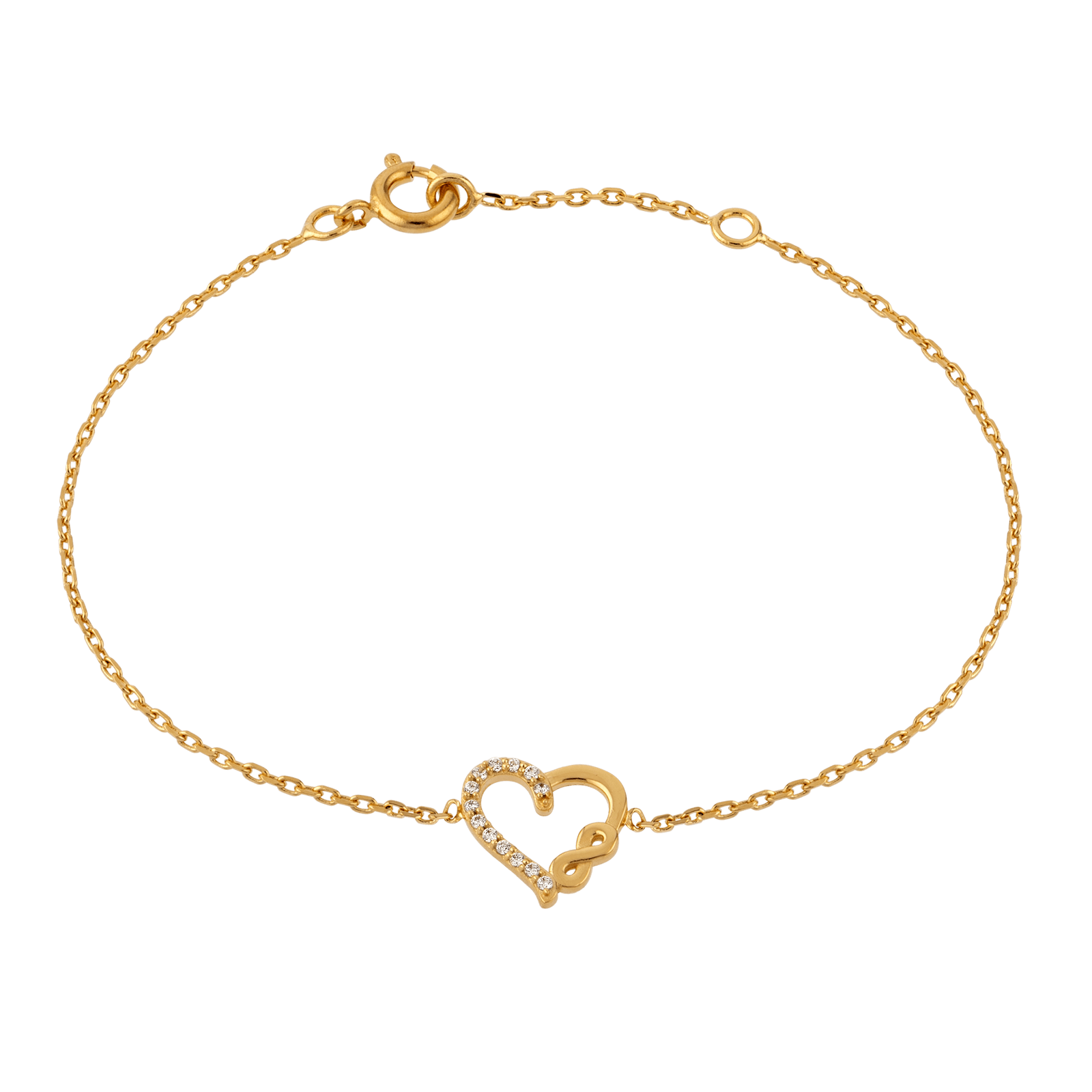 Bracelet Plaqué Or Cœur Infini Zirconium 10*11mm 16A18cm