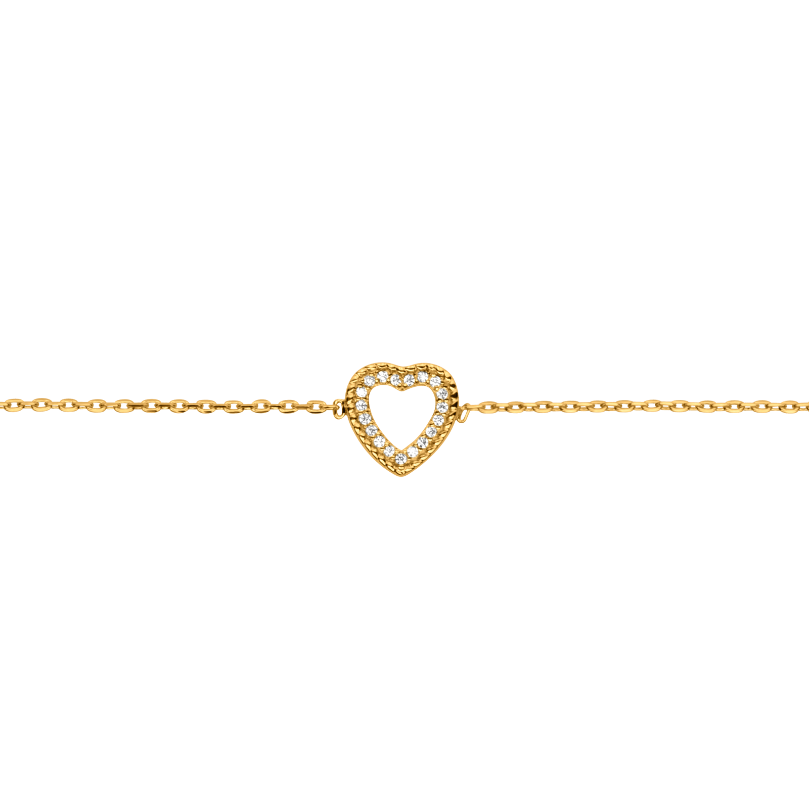 Bracelet Plaqué Or Cœur Zirconium 10mm 18A20cm